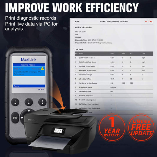 Autel MaxiLink ML629 OBD2 Scanner for ABS, SRS, Engine & Trans