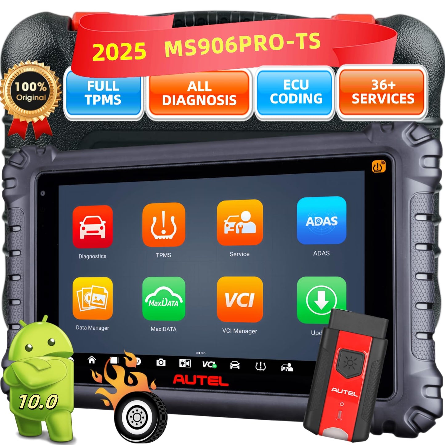 Autel Maxisys MS906 Pro-TS 2025, Top Autel Scanner with TPMS Programming Tool, Upgrade of MP900TS, MP900BT, MS906Pro, MS906TS, MS906BT, Bidirectional Diagnostic Tool, Auto Scan 2.0, CAN FD/DoIP