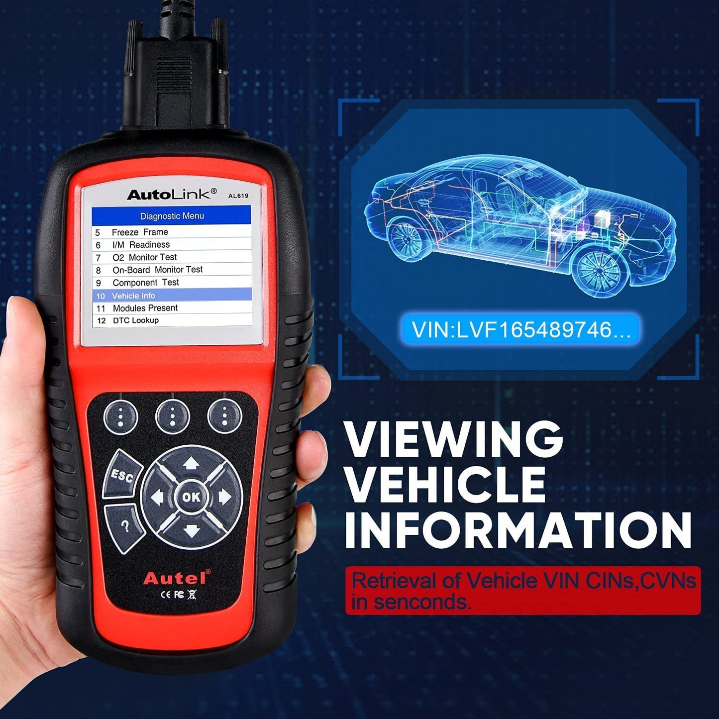 Autel AutoLink AL619 OBD2 Scanner – ABS, SRS, Live Data & DTC
