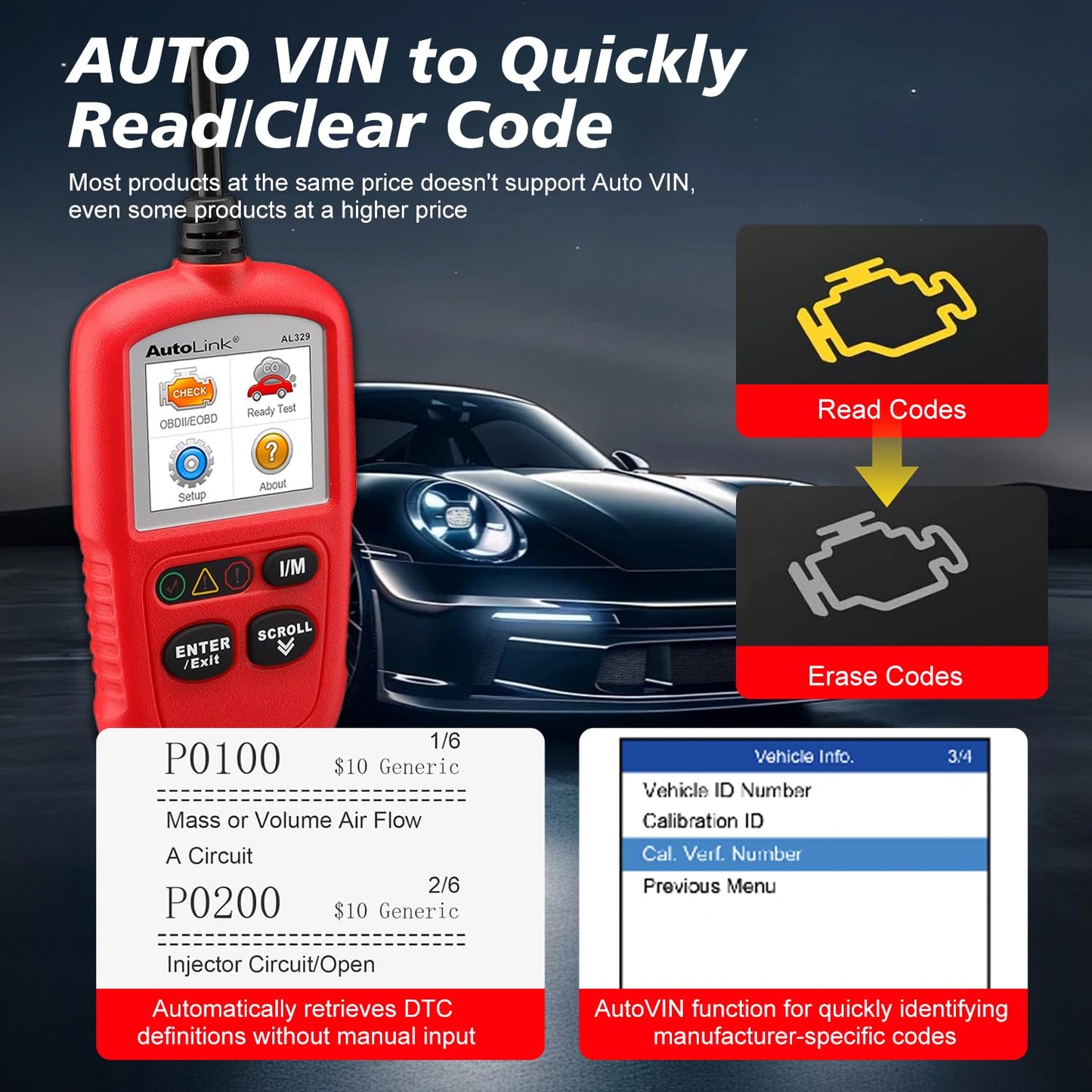 Autel AutoLink AL329 OBD2 Scanner – Auto VIN & MIL Reset Tool