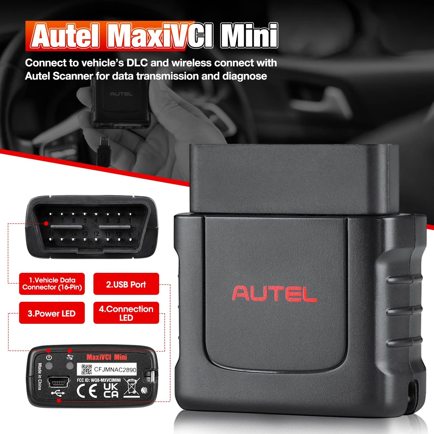 Autel MaxiVCI Mini Bluetooth Diagnostic Interface for Autel Scanners