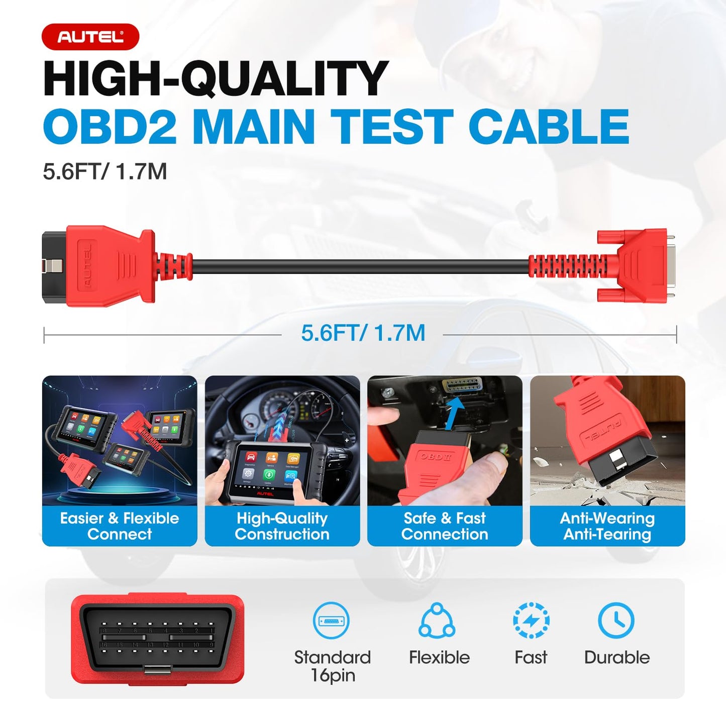 Autel OBD2 Main Cable 5.6FT – For MK808, MX808, DS808, IM508