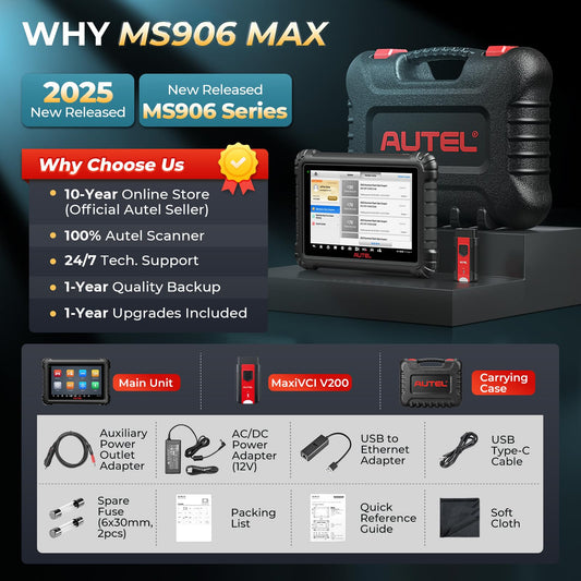 Autel Scanner MaxiSys MS906 MAX, 2025 MS906MAX 10.1 Inch Up of MS906 PRO/MP900BT/MS908S PRO/ MK900BT, Advanced ECU Coding, Bi-Directional 3000+Tests 40+ Services, CAN FD & DoIP VAG Guided, 150+ Brans