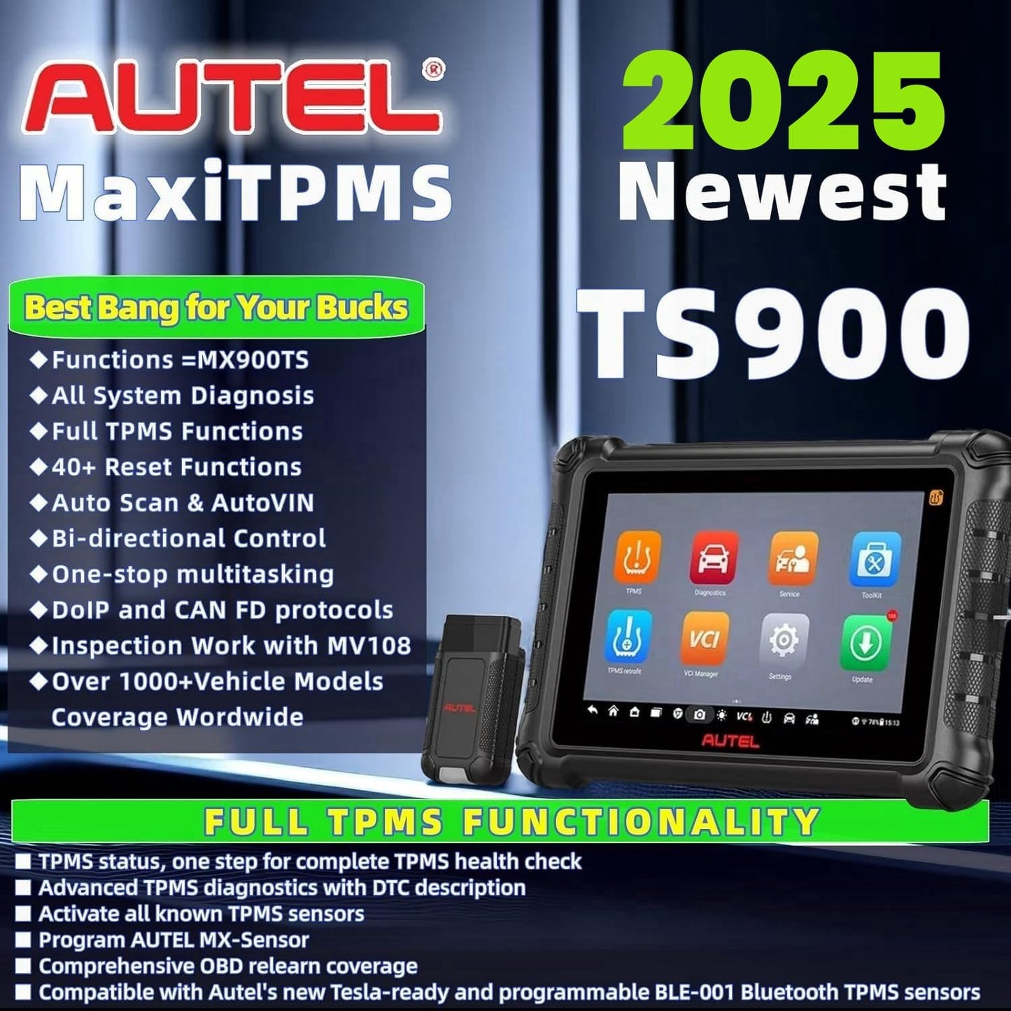 Autel MaxiTPMS TS900 – Advanced TPMS & All-System OBD2 Scanner