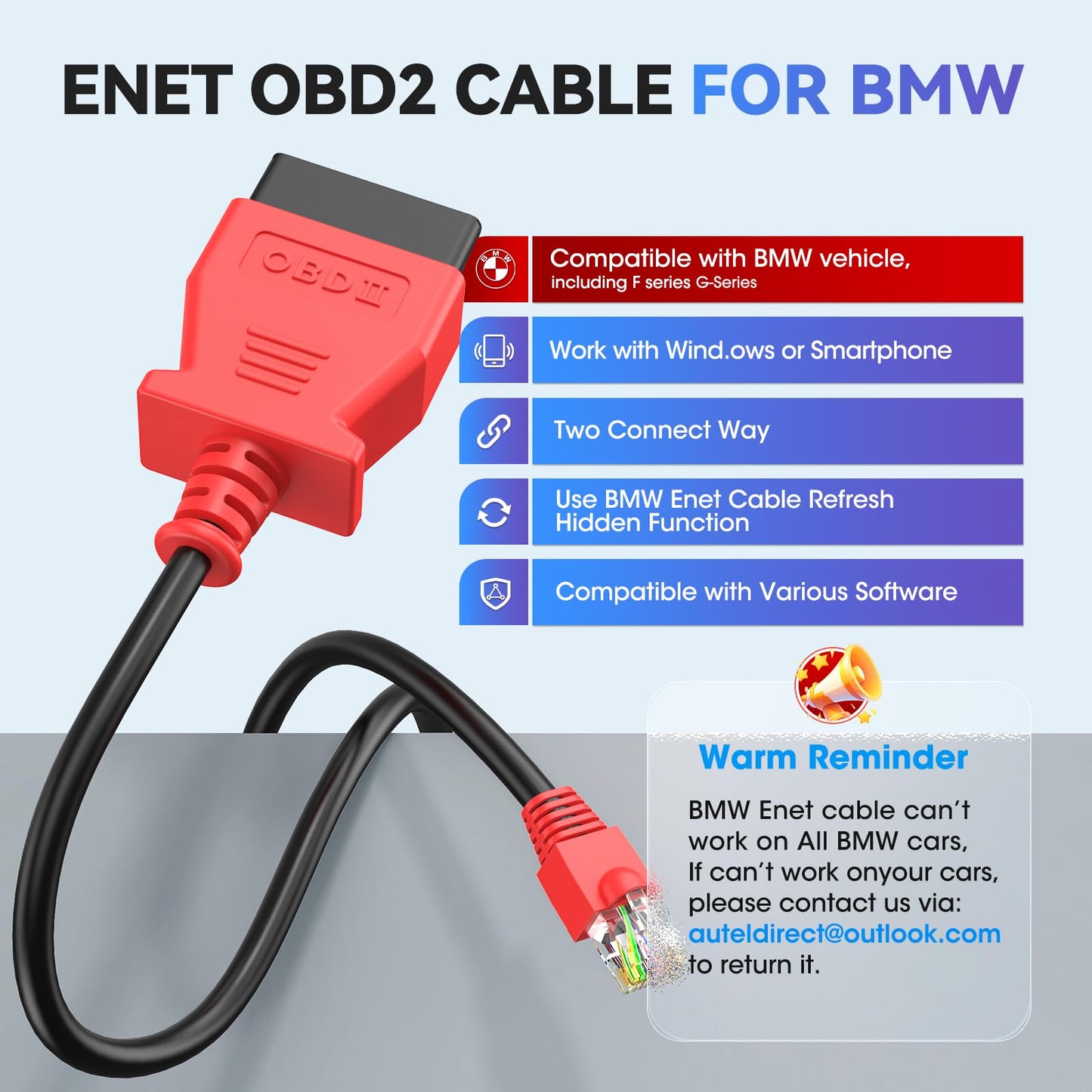 Autel ENET OBD2 Cable for BMW F/G Series – 2M High-Speed Ethernet