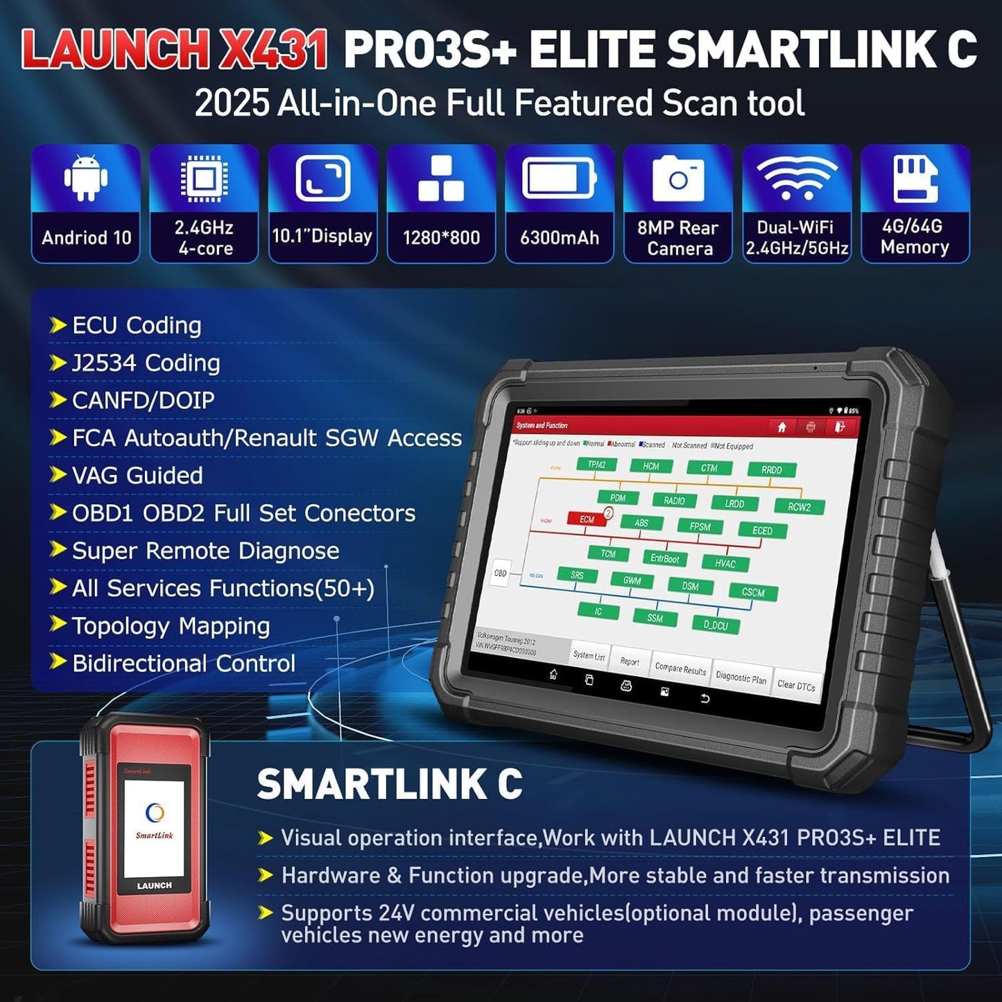 Launch X431 PRO3S+ Elite 2025 | J2534 HD Truck Scanner
