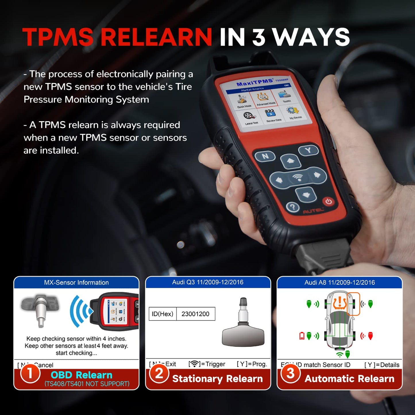 Autel MaxiTPMS TS508WF TPMS Tool with 8 Sensors & 4 Valves – WiFi Version
