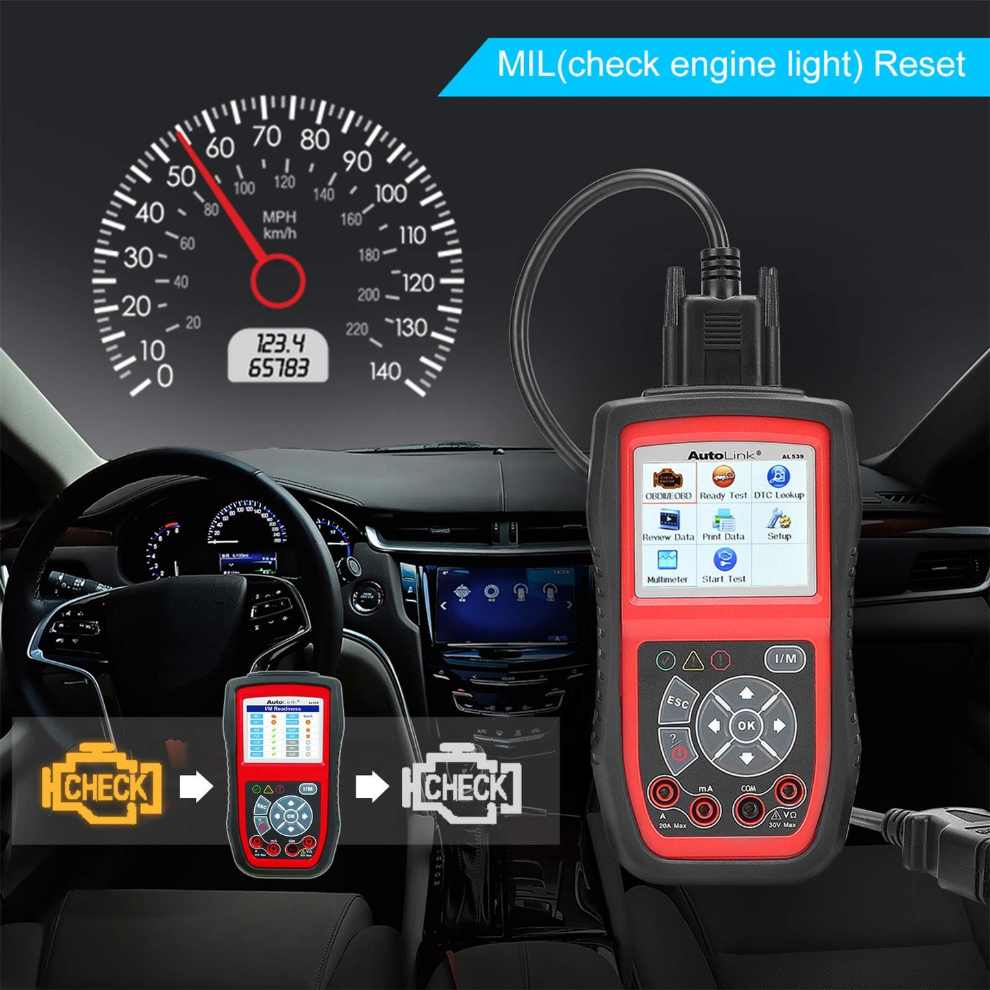 Autel AutoLink AL539 OBD2 Scanner with Multimeter & Code Reader