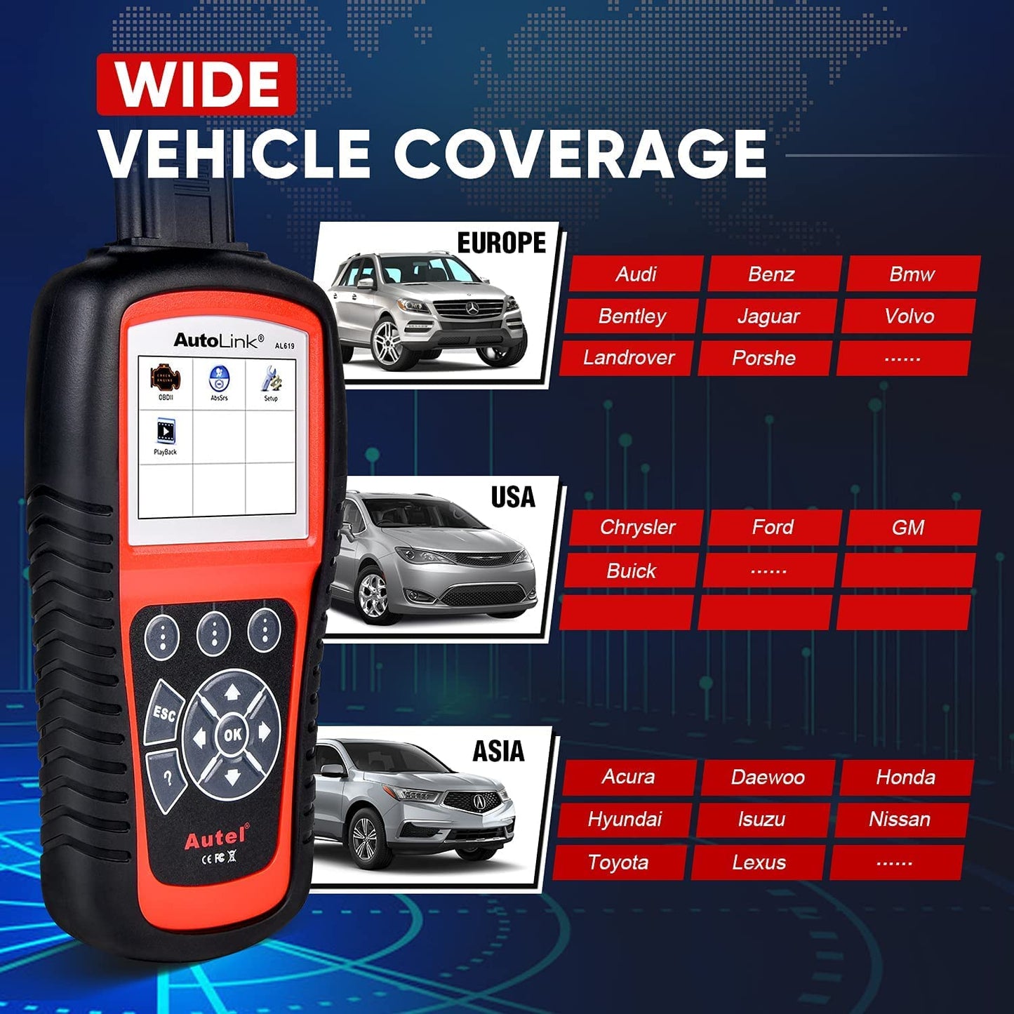 Autel AutoLink AL619 OBD2 Scanner – ABS, SRS, Live Data & DTC