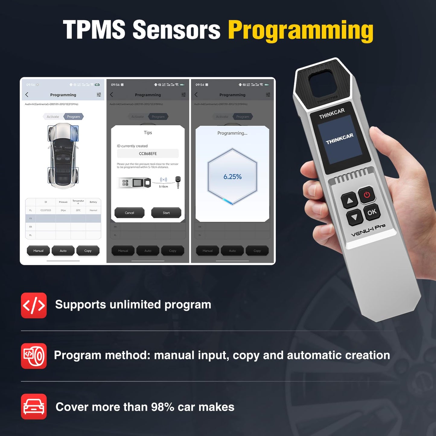 ThinkCar VENU iPro TPMS Tool – Relearn & Program Sensors