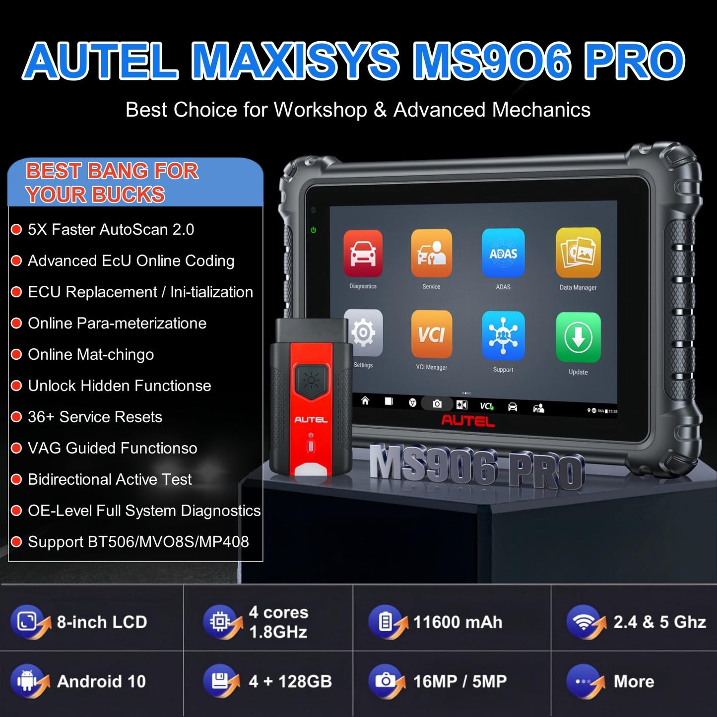 Autel MaxiSys MS906 Pro 2025 ECU Coding OBD2 Scanner with 36+ Services