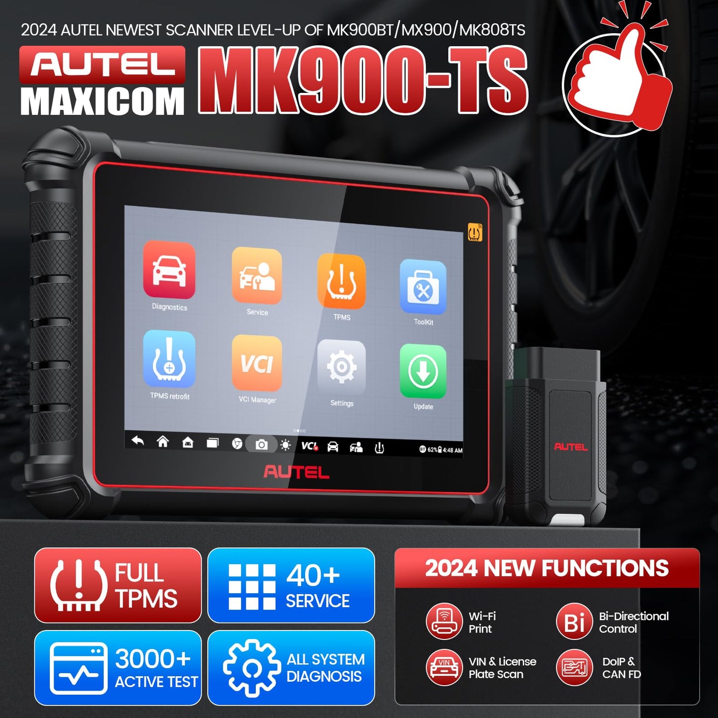 Autel MaxiCOM MK900-TS Scanner | 2024 Full System Diagnostic Tool
