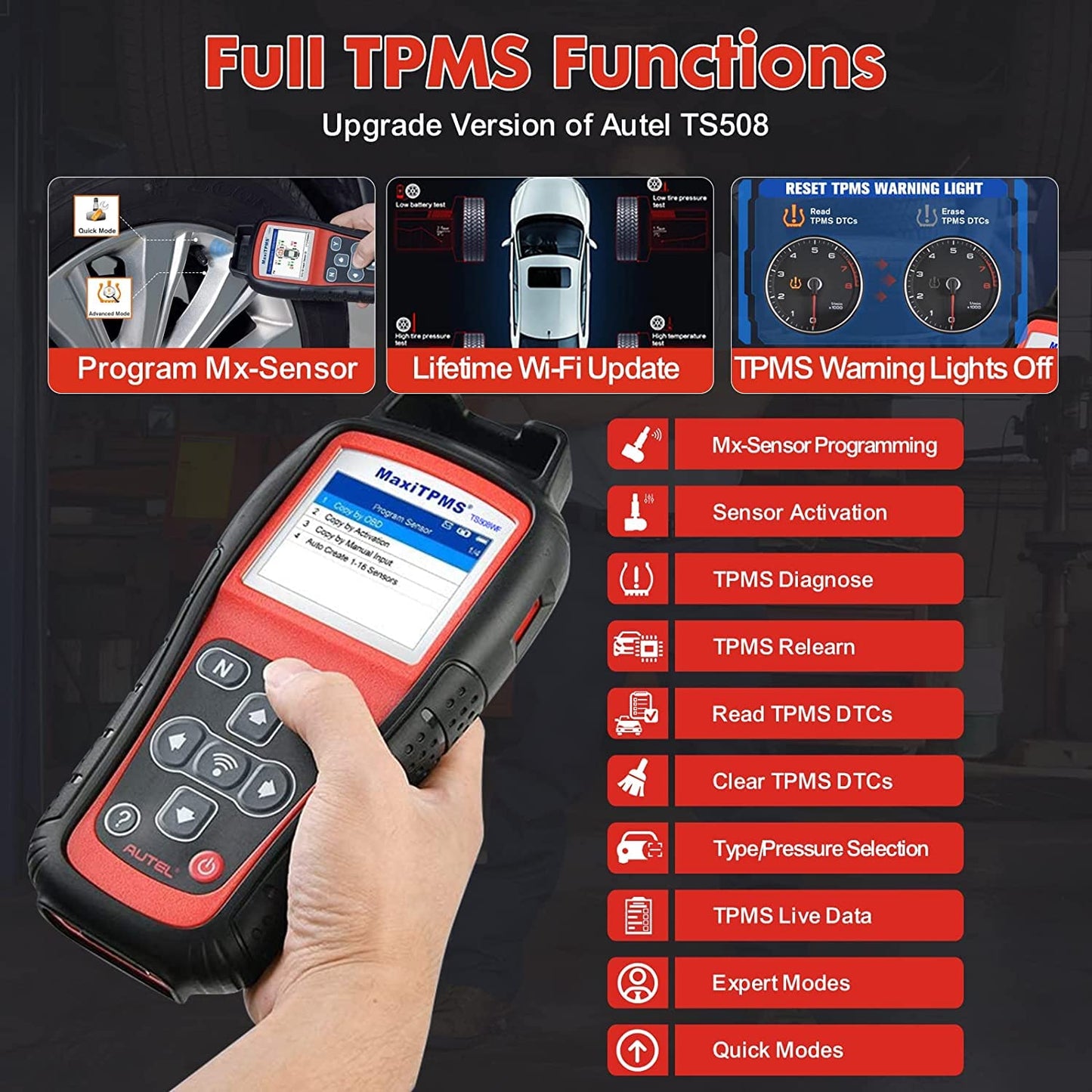 Autel TS601 TPMS Tool + 100 MX-Sensors OBD2 Kit