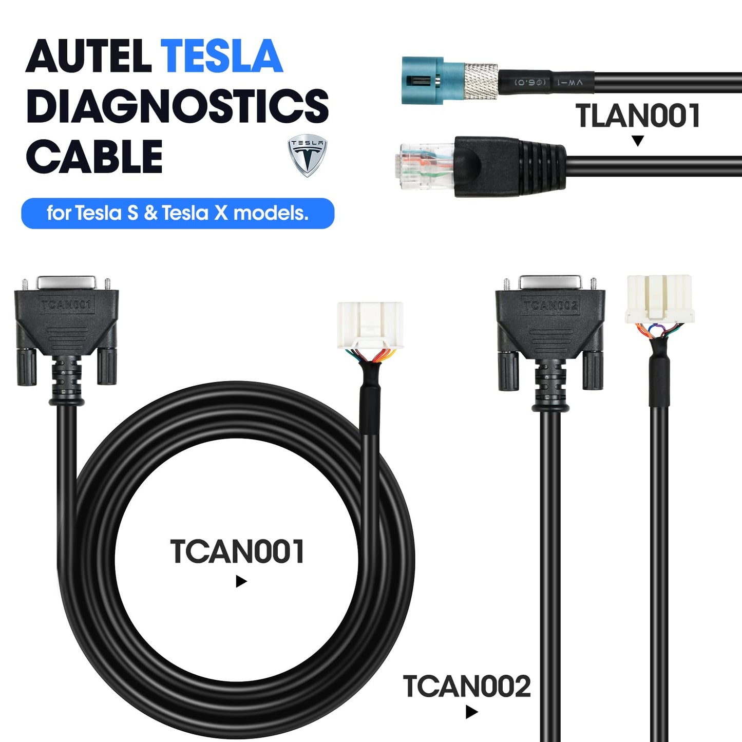 Autel Tesla Diagnostic Cable Set for S & X EV – 3PCS OBD2 Adapter