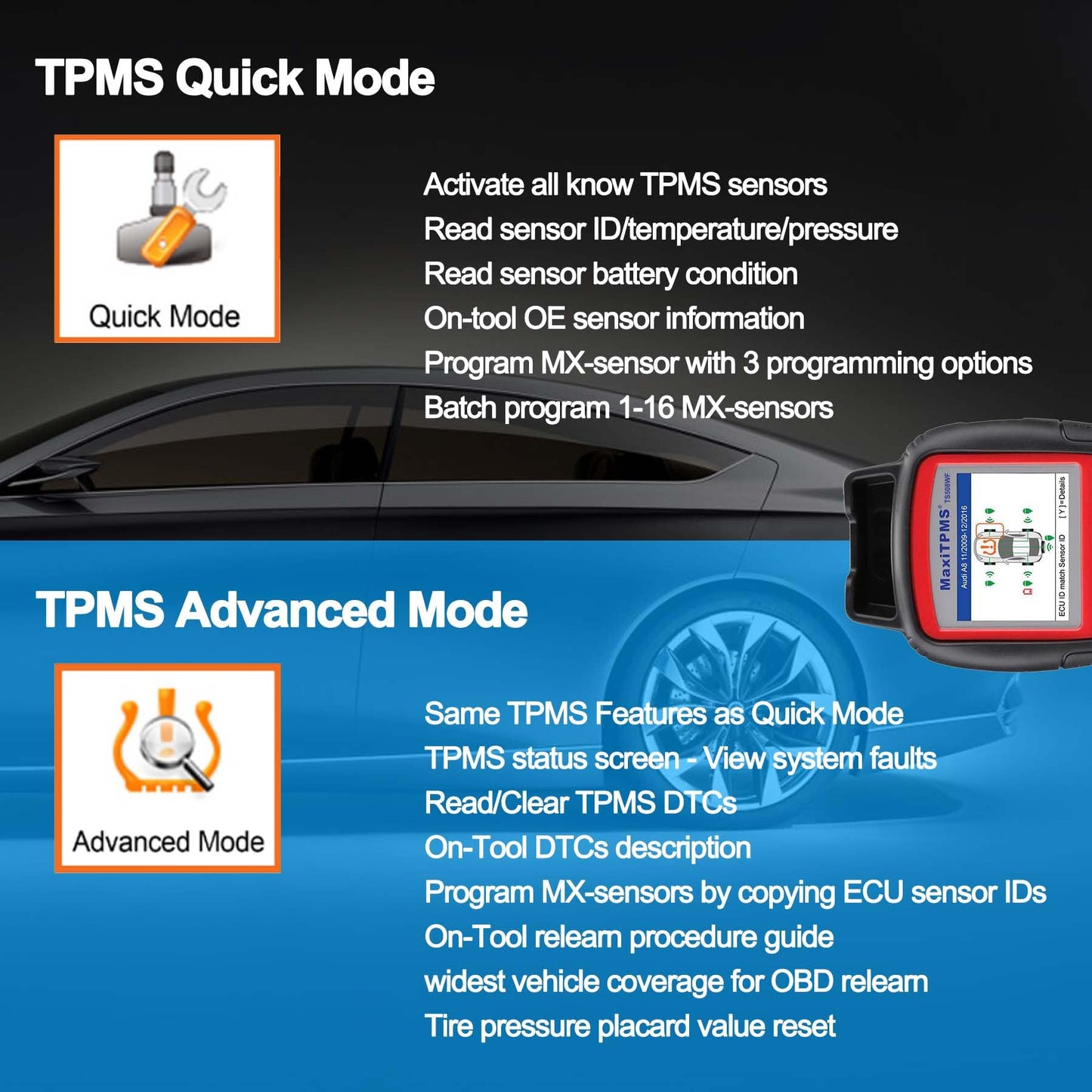 Autel MaxiTPMS TS508WF TPMS Tool Kit with 4 MX-Sensors & Metal Valves