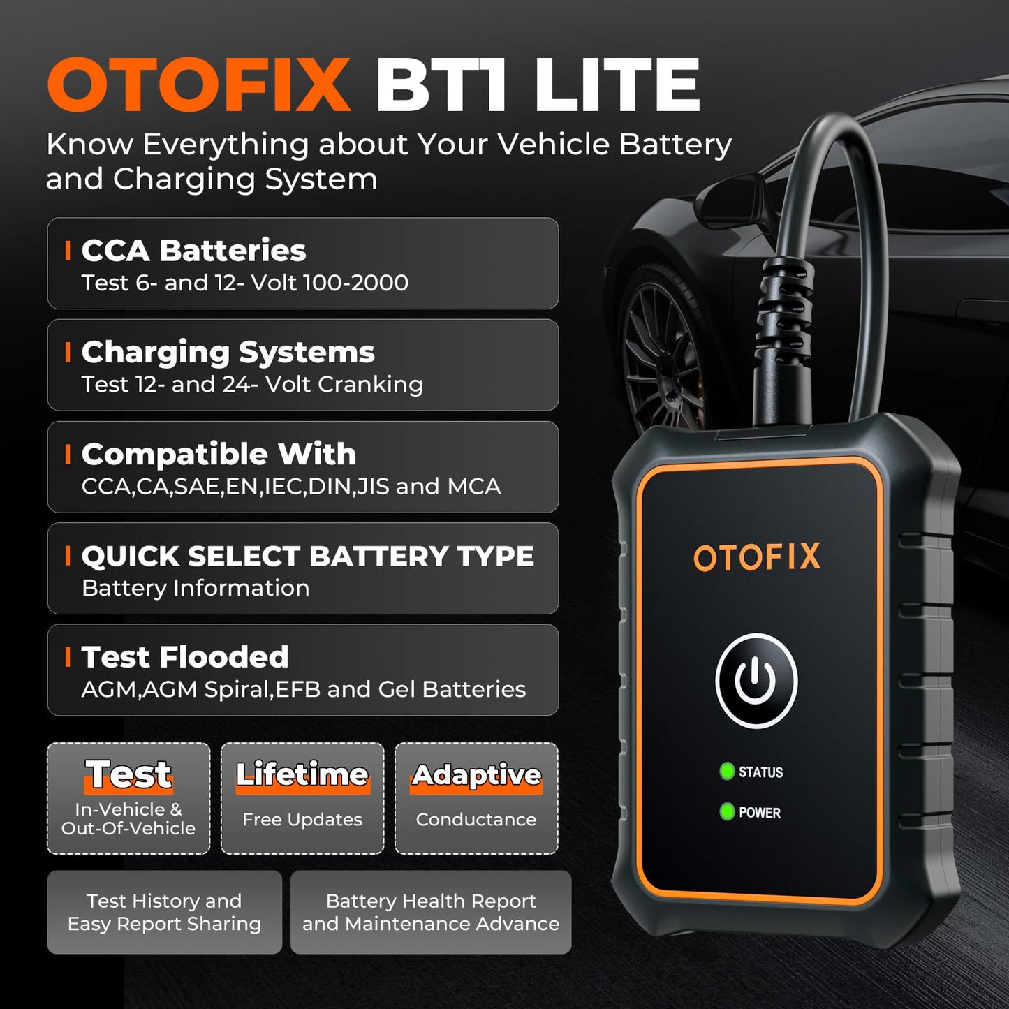 OTOFIX BT1 Lite Car Battery Tester 6V-12V with Cranking & Charging System Scan