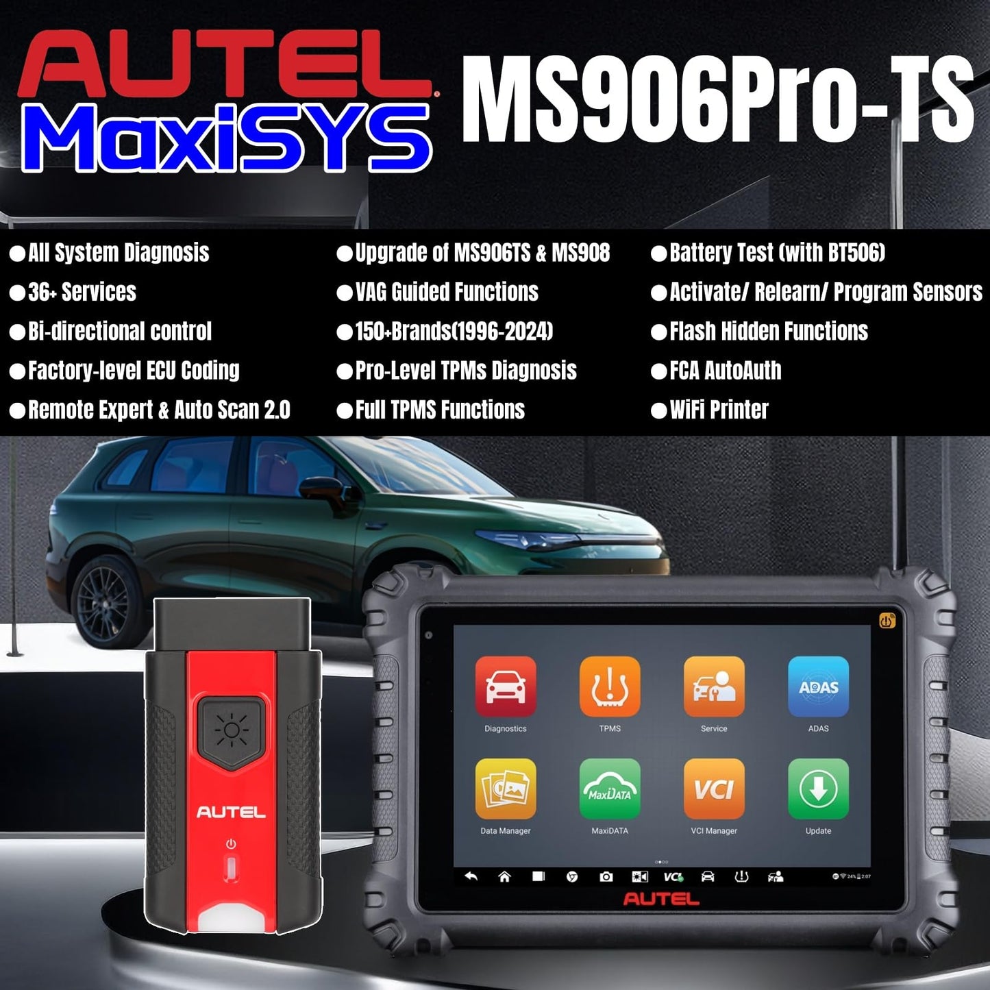 Autel Maxisys MS906 Pro-TS 2025, Top Autel Scanner with TPMS Programming Tool, Upgrade of MP900TS, MP900BT, MS906Pro, MS906TS, MS906BT, Bidirectional Diagnostic Tool, Auto Scan 2.0, CAN FD/DoIP