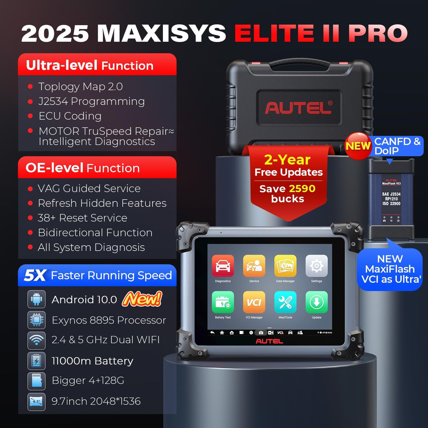Autel MaxiSYS Elite II Pro 2025 Scanner with J2534 & 40+ Services