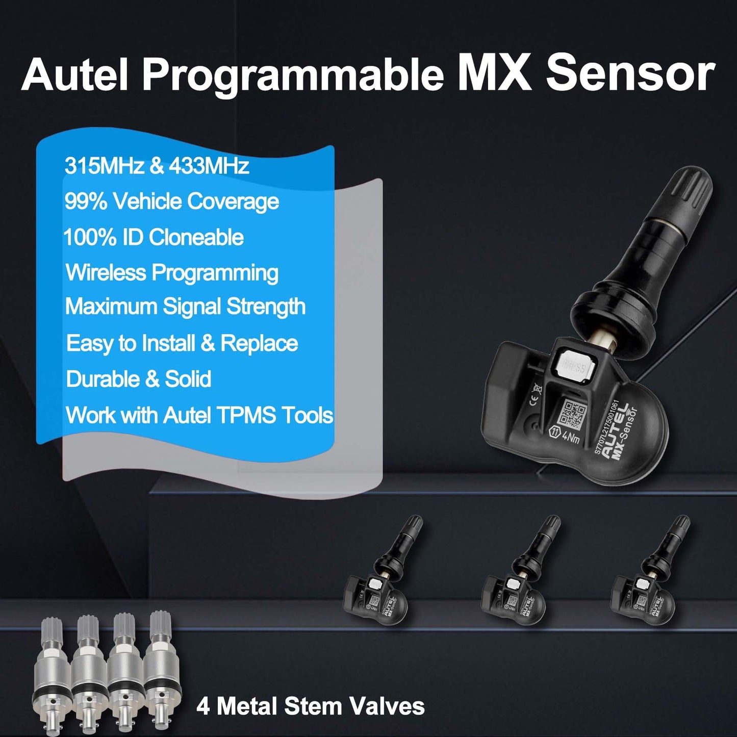 Autel MaxiTPMS TS508WF TPMS Tool Kit with 4 MX-Sensors & Metal Valves