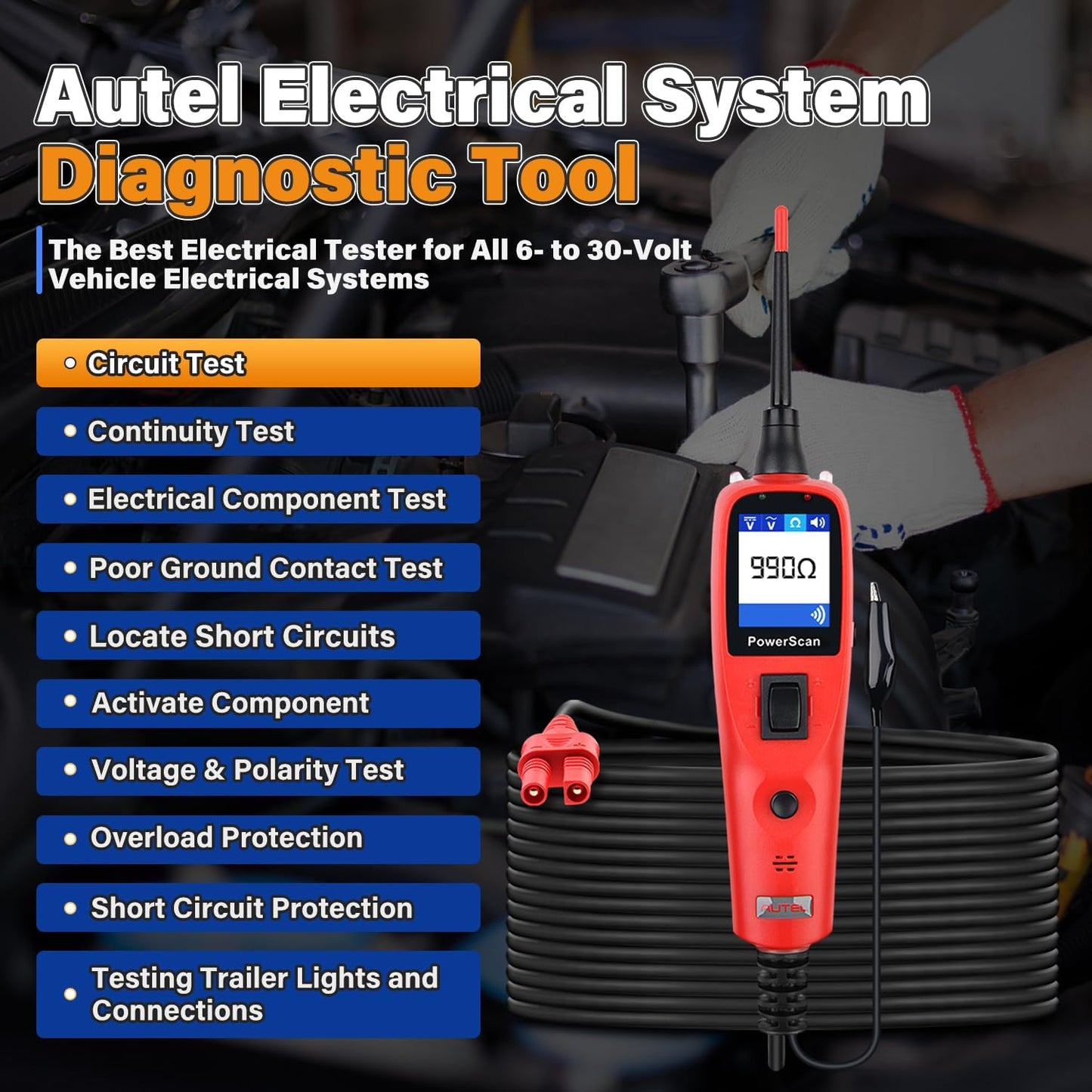 Autel PowerScan PS100 Circuit Tester 2025 – 12V–24V Probe Tool