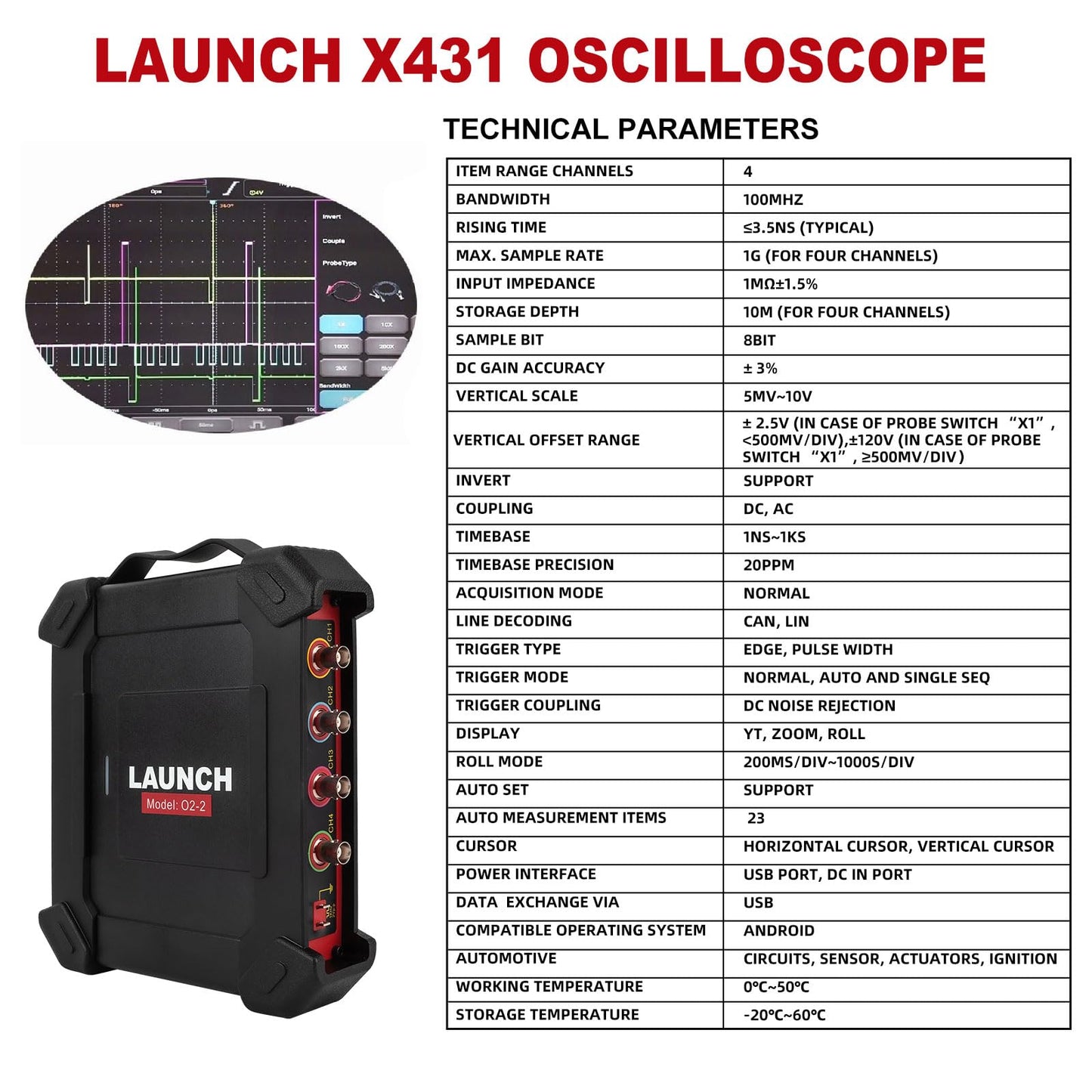 Launch X431 O2-2 Scopebox | 4-Channel Automotive Oscilloscope