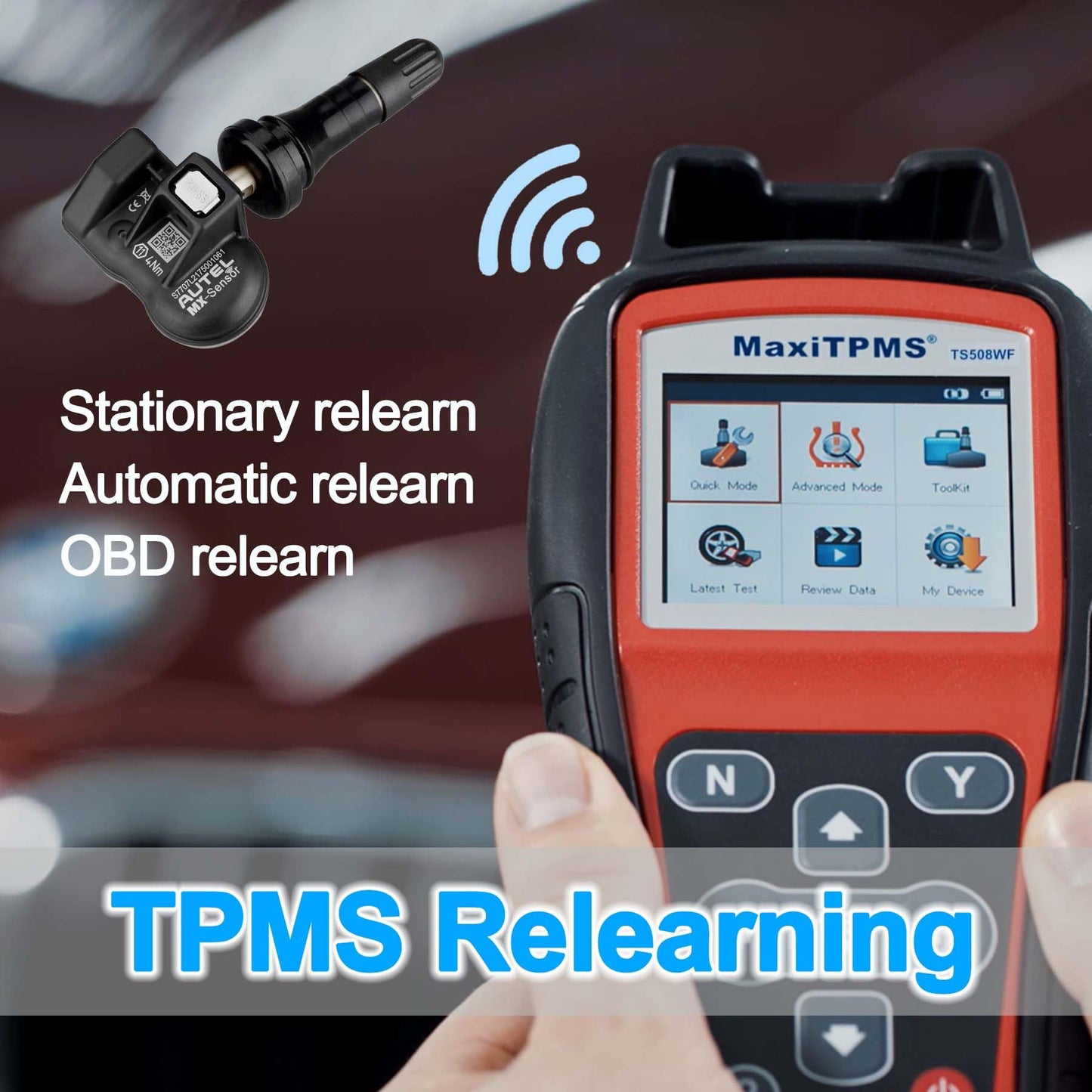 Autel MaxiTPMS TS508WF TPMS Tool Kit with 4 MX-Sensors & Metal Valves