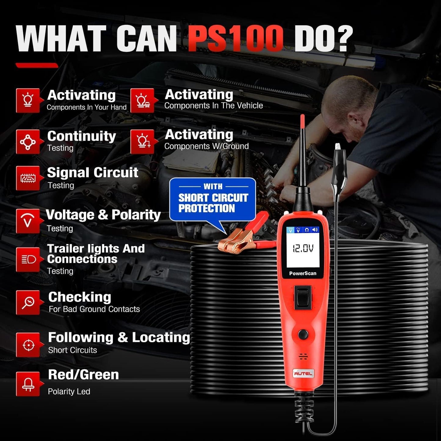 Autel PowerScan PS100 Circuit Tester – 12V/24V Diagnostic Tool