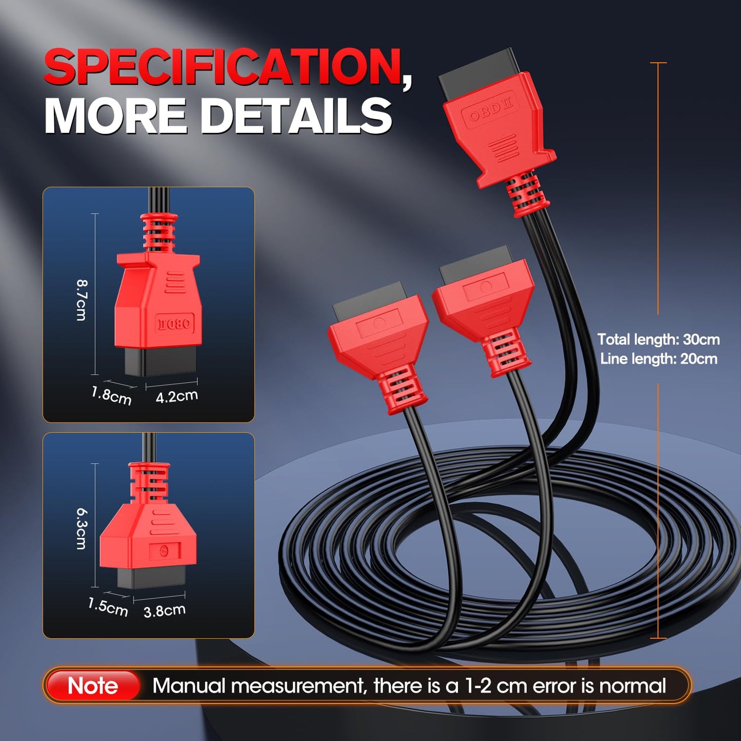 Autel OBD2 Splitter Y Cable, 16 Pin OBD II Extension, 2-Port Adapter
