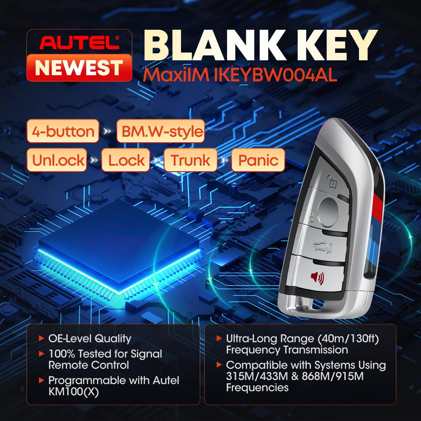 Autel MaxiIM BMW Blank Key 4-Button Remote, Programmable OBD