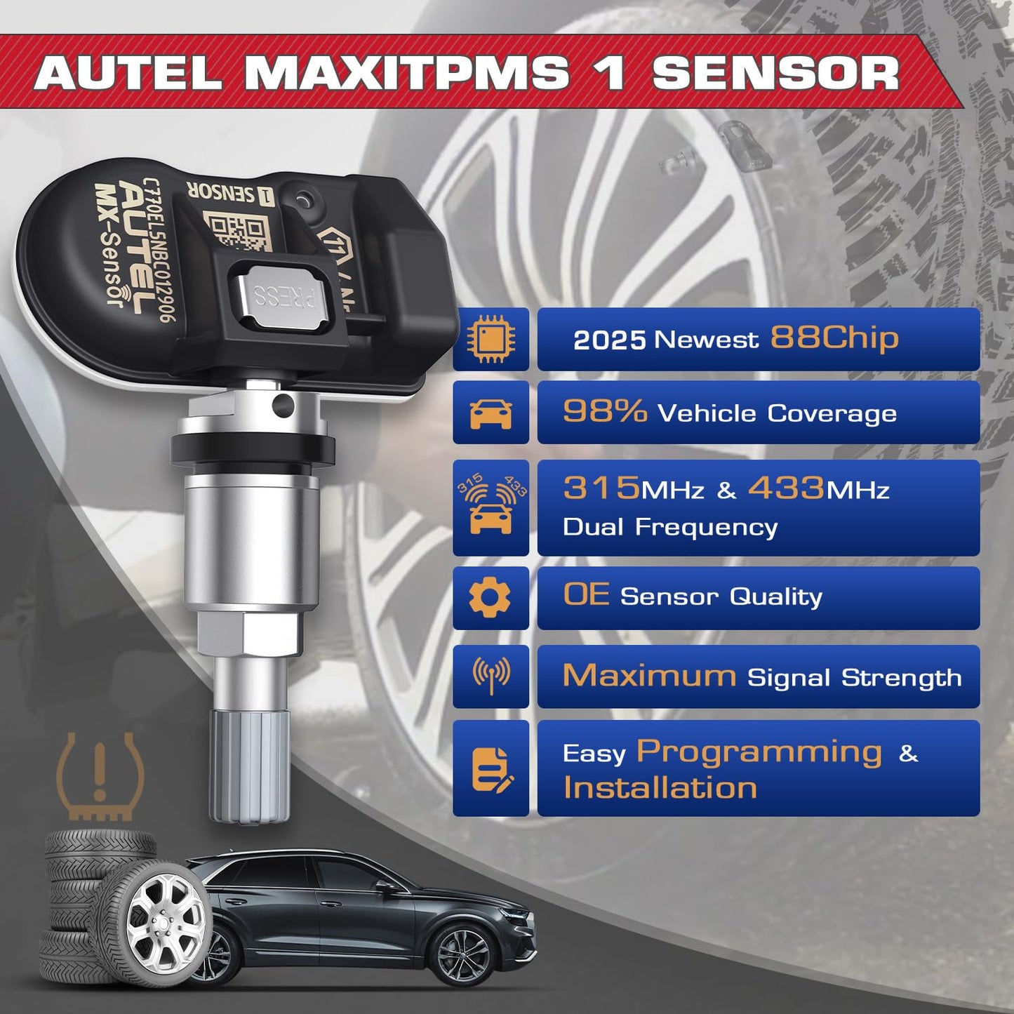 Autel TPMS MX Sensor 2-in-1 Dual Frequency 315/433MHz - Programmable
