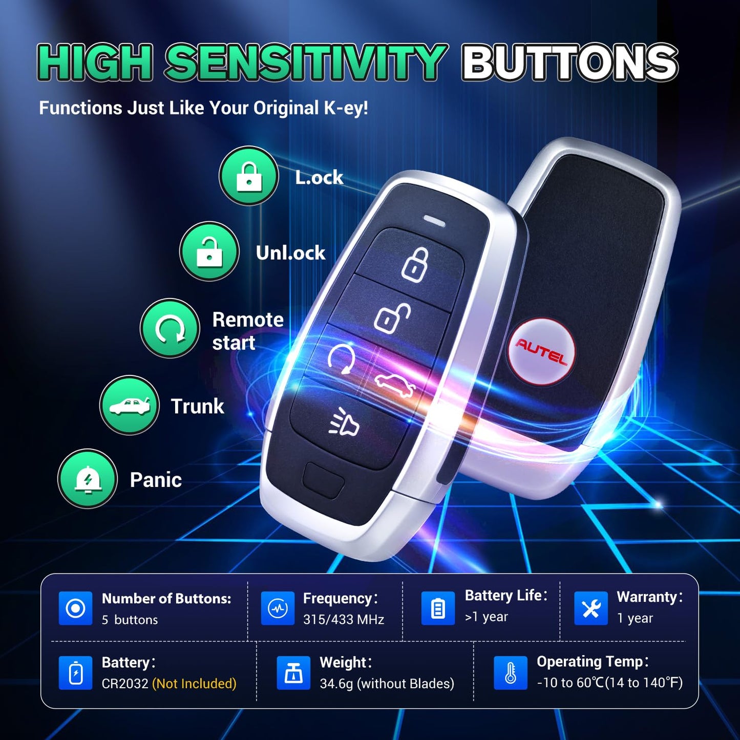 Autel MaxiIM IKEYAT005BL Universal 5-Button Key Fob for 700+ Cars