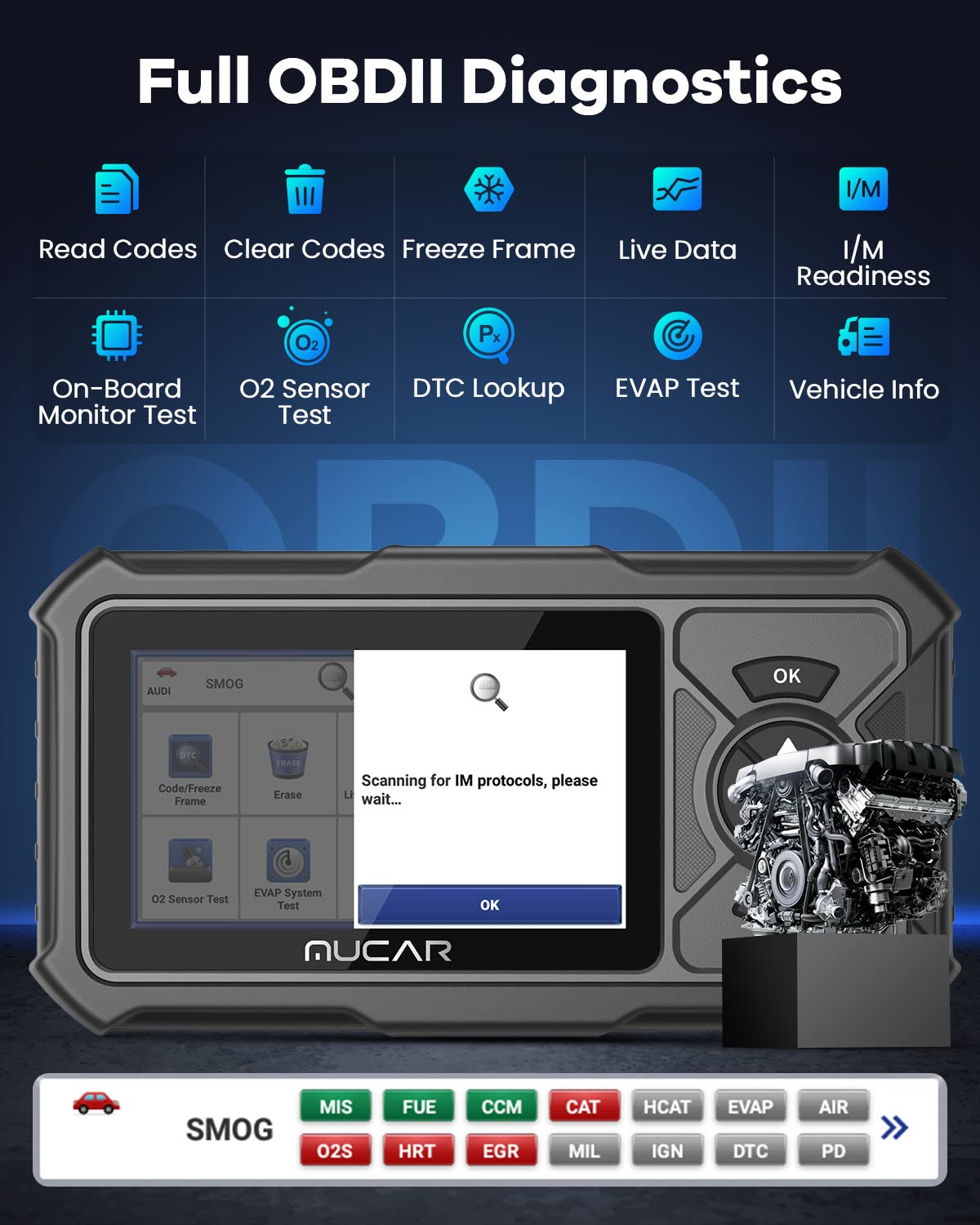 MUCAR CDE900 PRO OBD2 Scanner with Add-on Software & 5" Touchscreen
