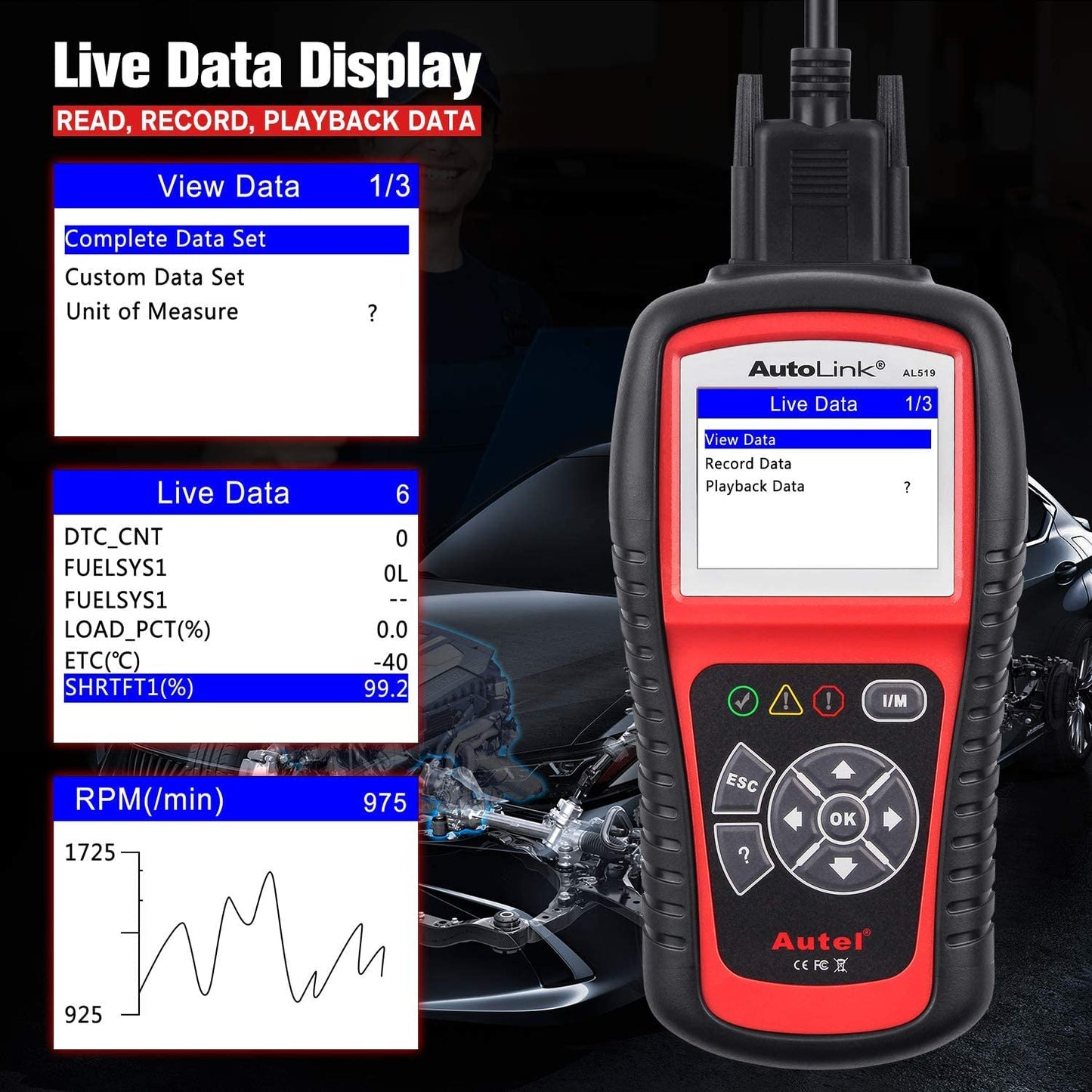 Autel AutoLink AL519 OBD2 Scanner – One-Click Smog Check & Live Data
