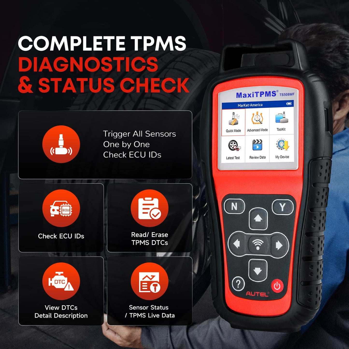Autel MaxiTPMS TS508WF TPMS Tool with 8 Sensors & 4 Valves – WiFi Version
