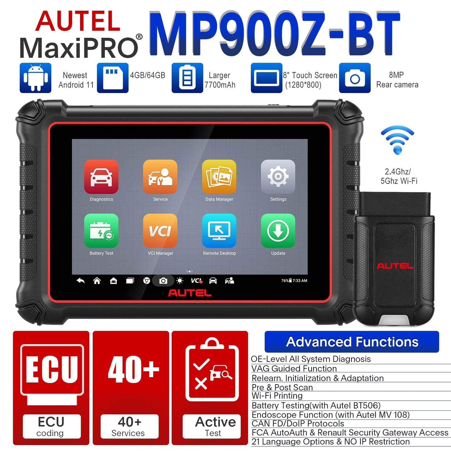 Autel MaxiPro MP900Z-BT Scanner | 40+ Services & ECU Coding Tool 2024