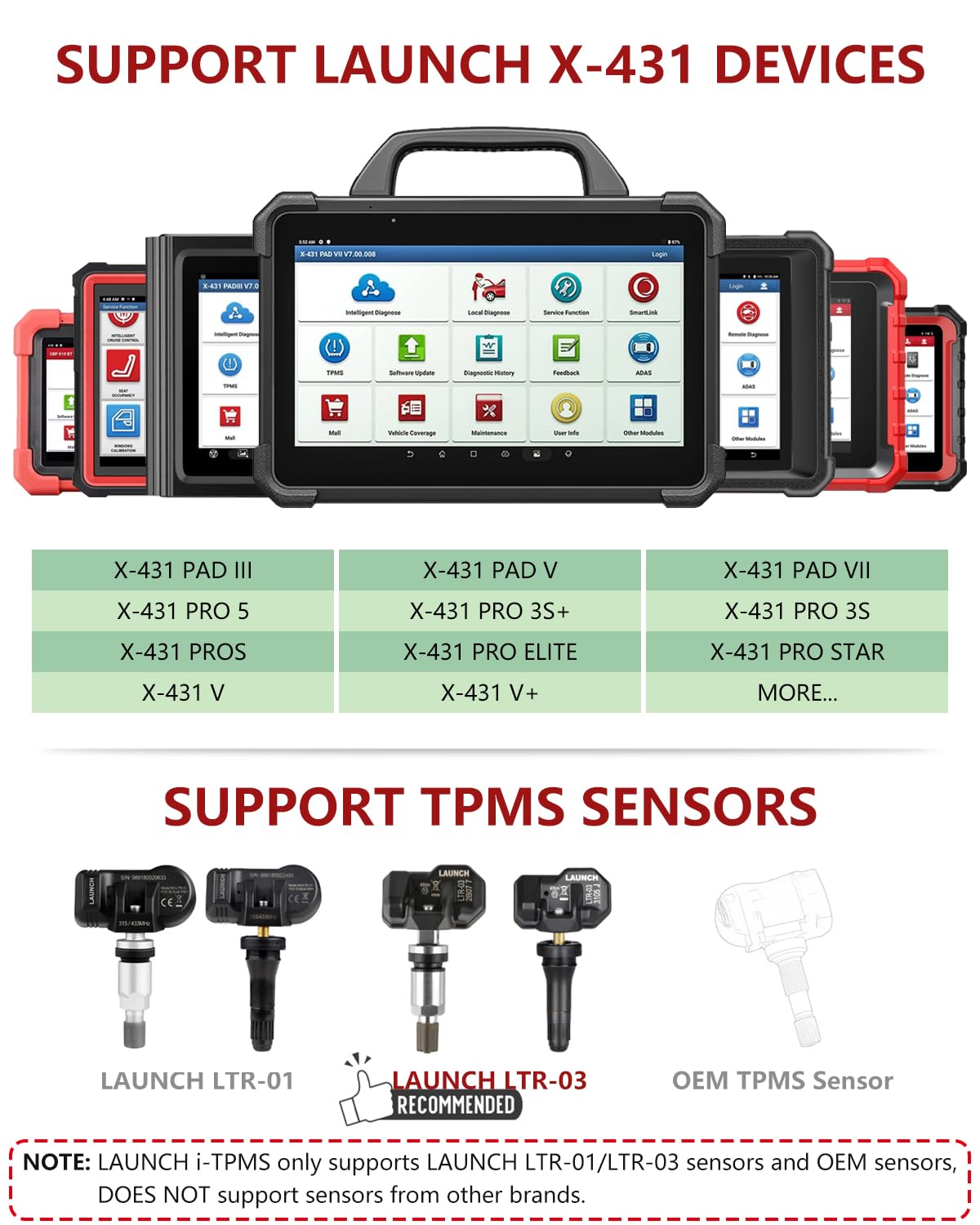 LAUNCH X-431 TPMS Service Tool Kit with i-TPMS & 4 LTR-03 Sensors