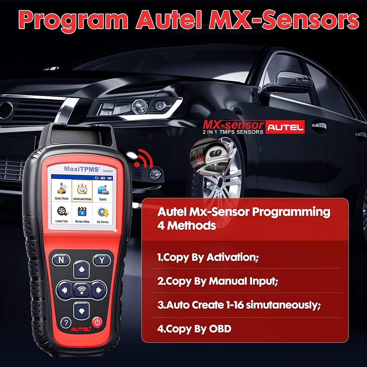 Autel TS601 TPMS Tool + 100 MX-Sensors OBD2 Kit