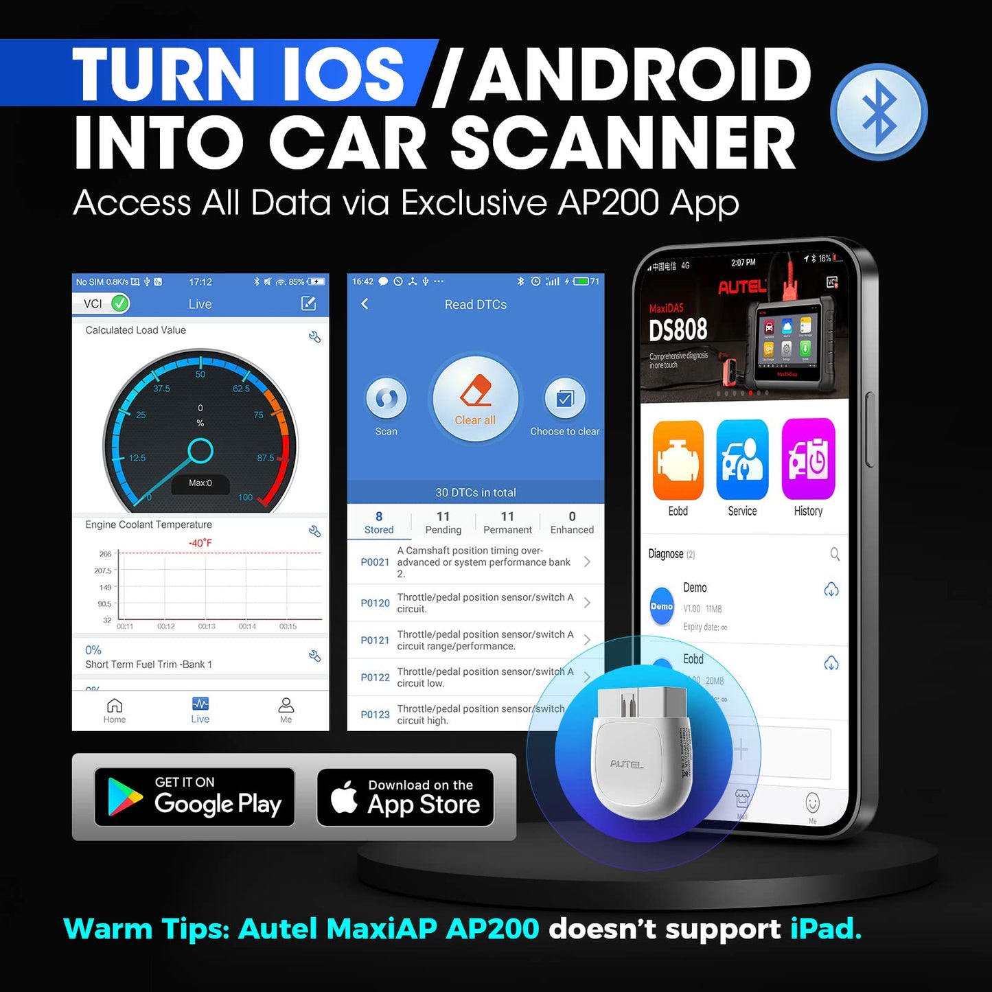 Autel MaxiAP AP200 Bluetooth OBD2 Scanner | Full System + 19 Resets