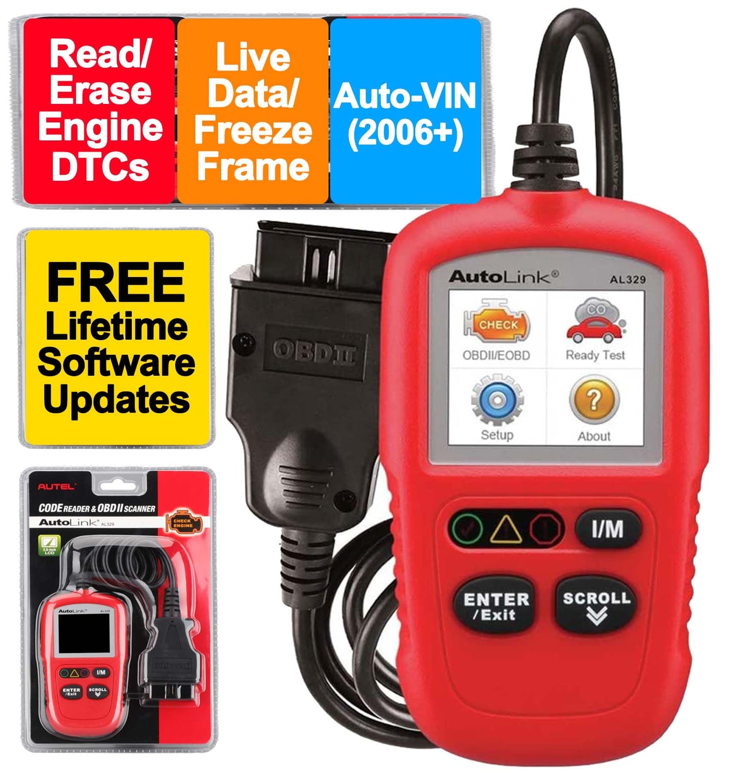 Autel AutoLink AL329 OBD2 Scanner – Auto VIN & MIL Reset Tool