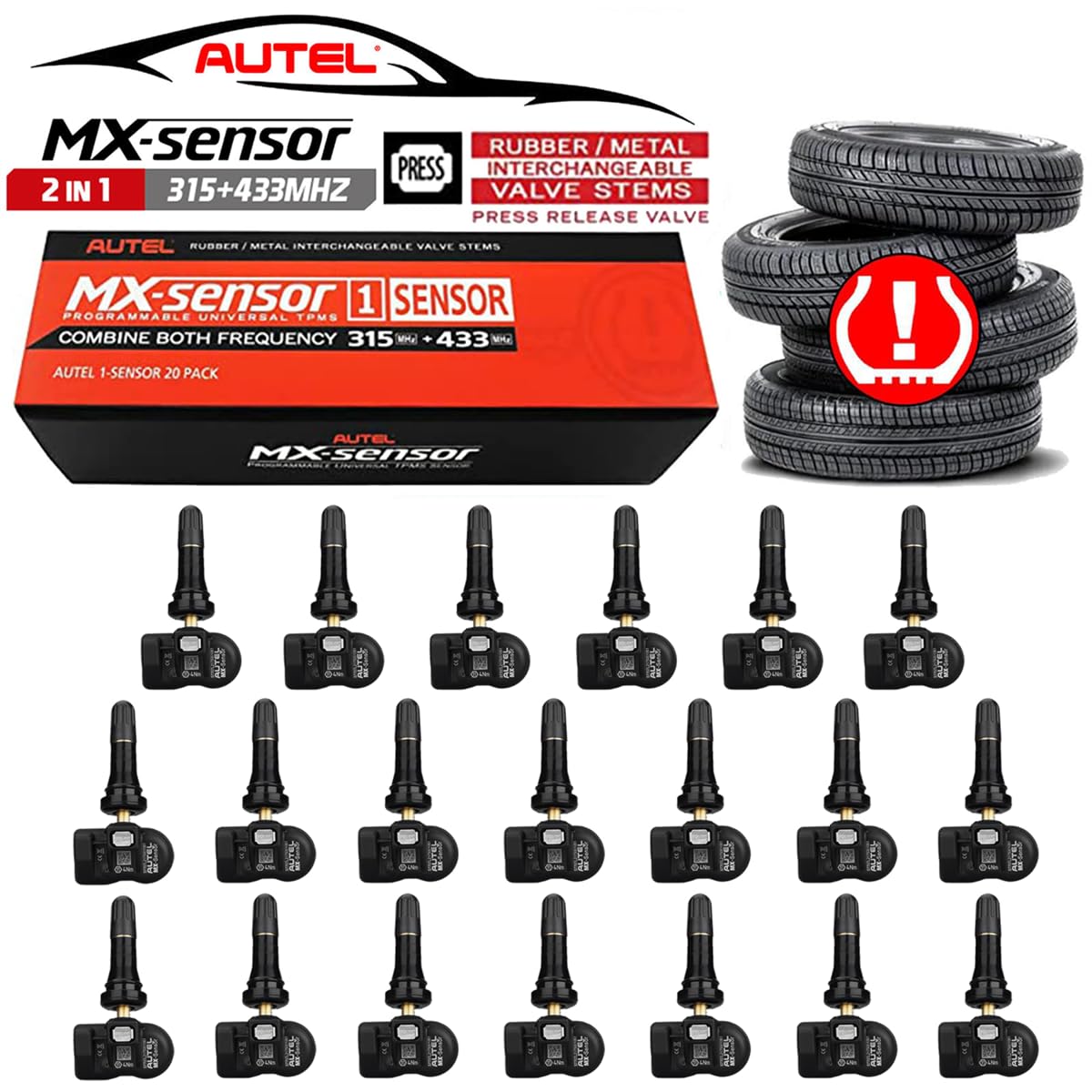 Autel MX-Sensor 1 - Bulk 20 Programmable TPMS Sensors with Rubber Valve