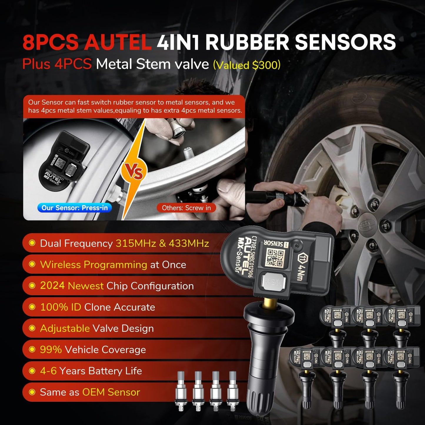 Autel MaxiTPMS TS508WF TPMS Tool with 8 Sensors & 4 Valves – WiFi Version