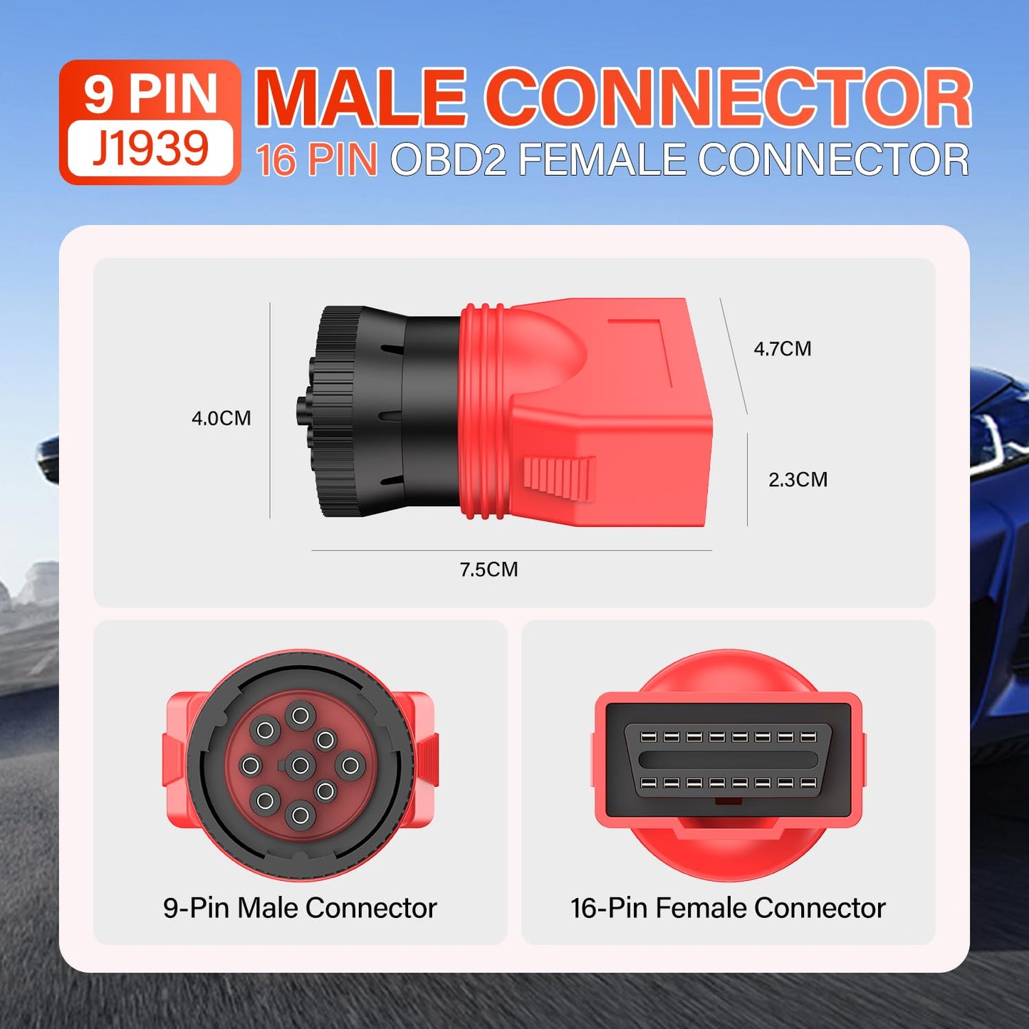 Autel 9Pin J1939 to 16Pin OBD2 Adapter for Heavy Duty Trucks