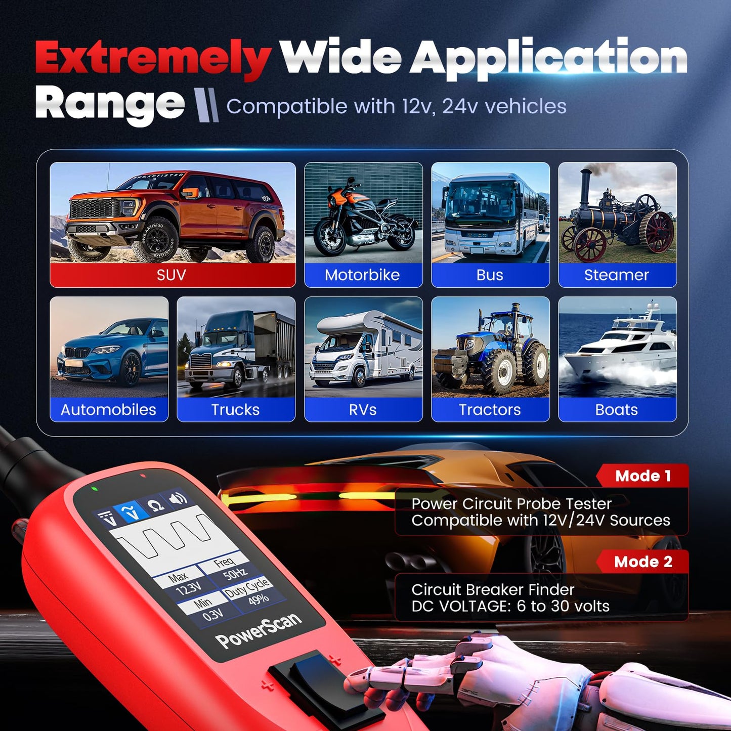 Autel PowerScan PS100 Circuit Tester | 12V–24V Electrical Probe Tool