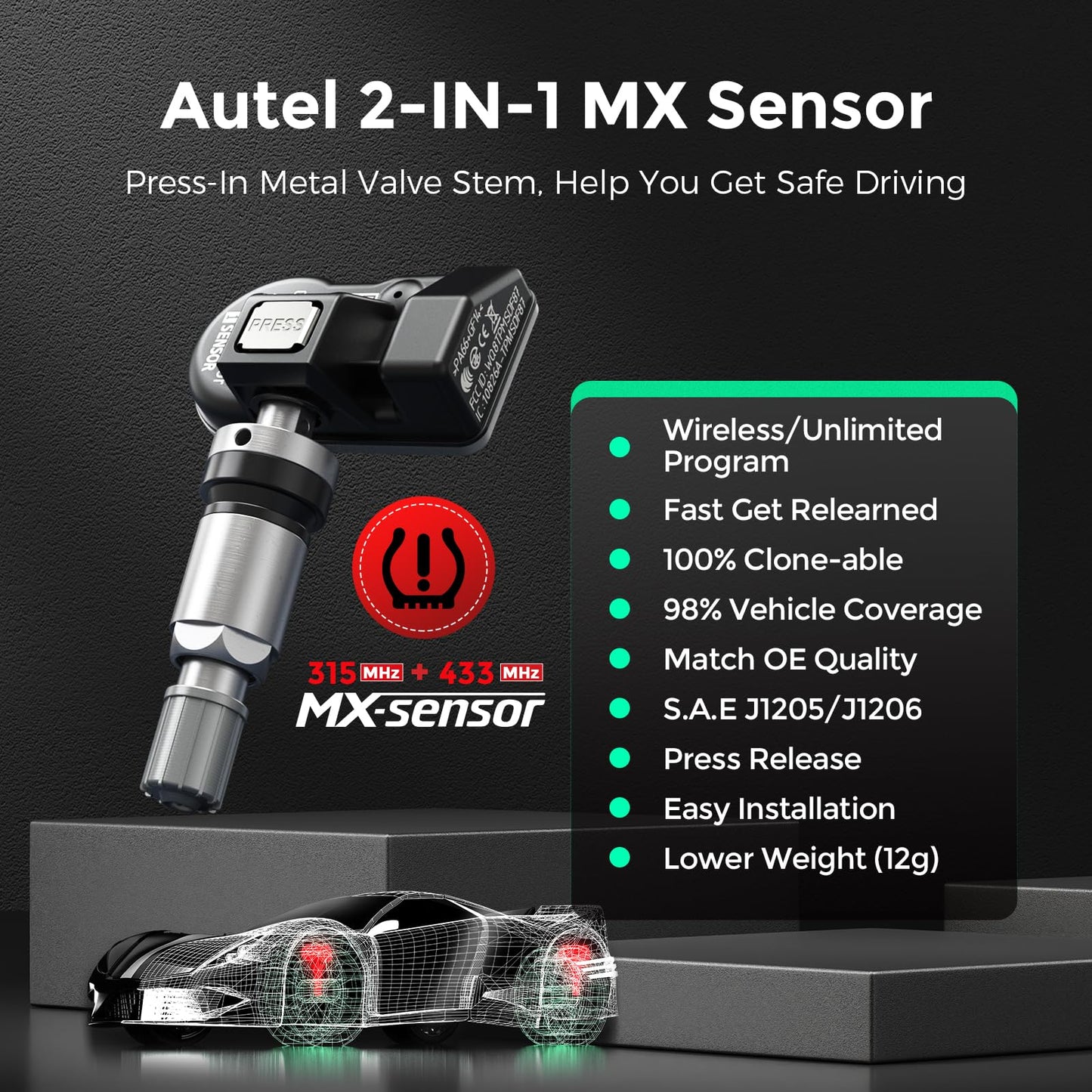 Autel 2-in-1 TPMS Sensors 20-Pack | 315MHz & 433MHz Programmable