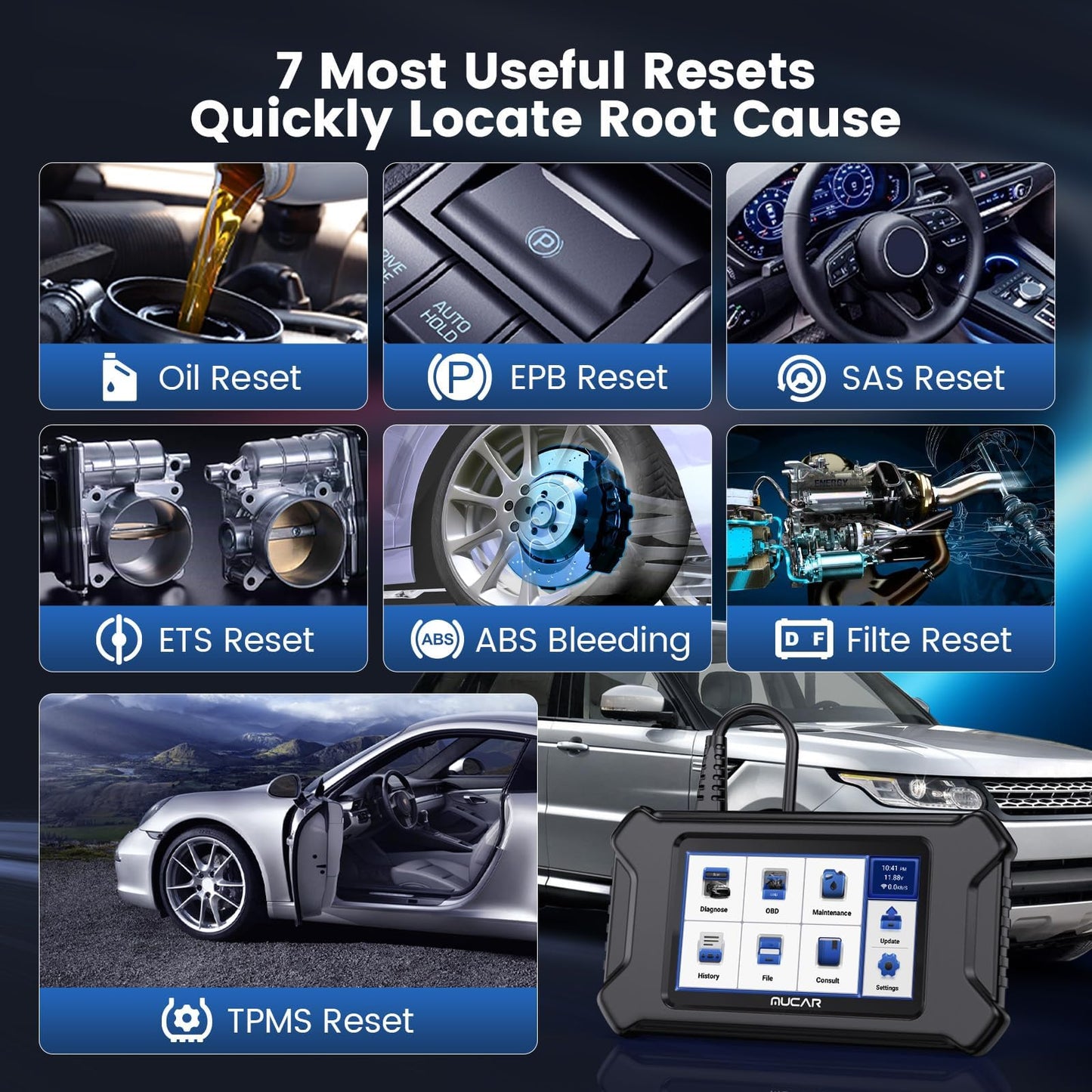 MUCAR CS6 OBD2 Scanner with 7 Reset Services & Full System Scan