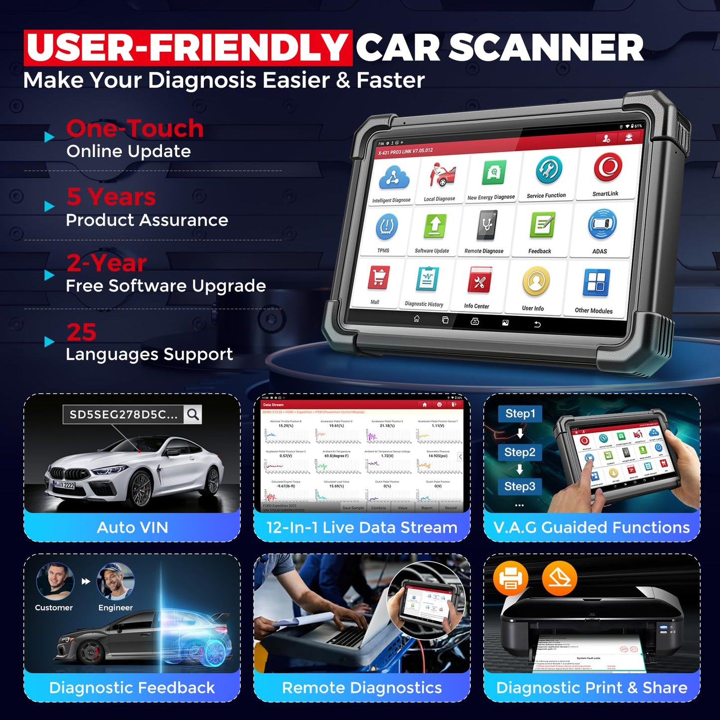 LAUNCH X431 PRO3S+ SMARTLINK HD 2025 - Heavy Duty Truck & Car Scanner