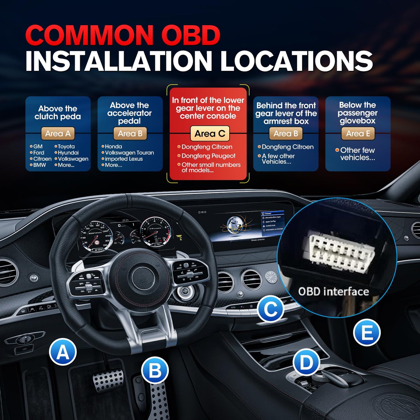 Autel OBD2 Splitter Y Cable, 16 Pin OBD II Extension, 2-Port Adapter