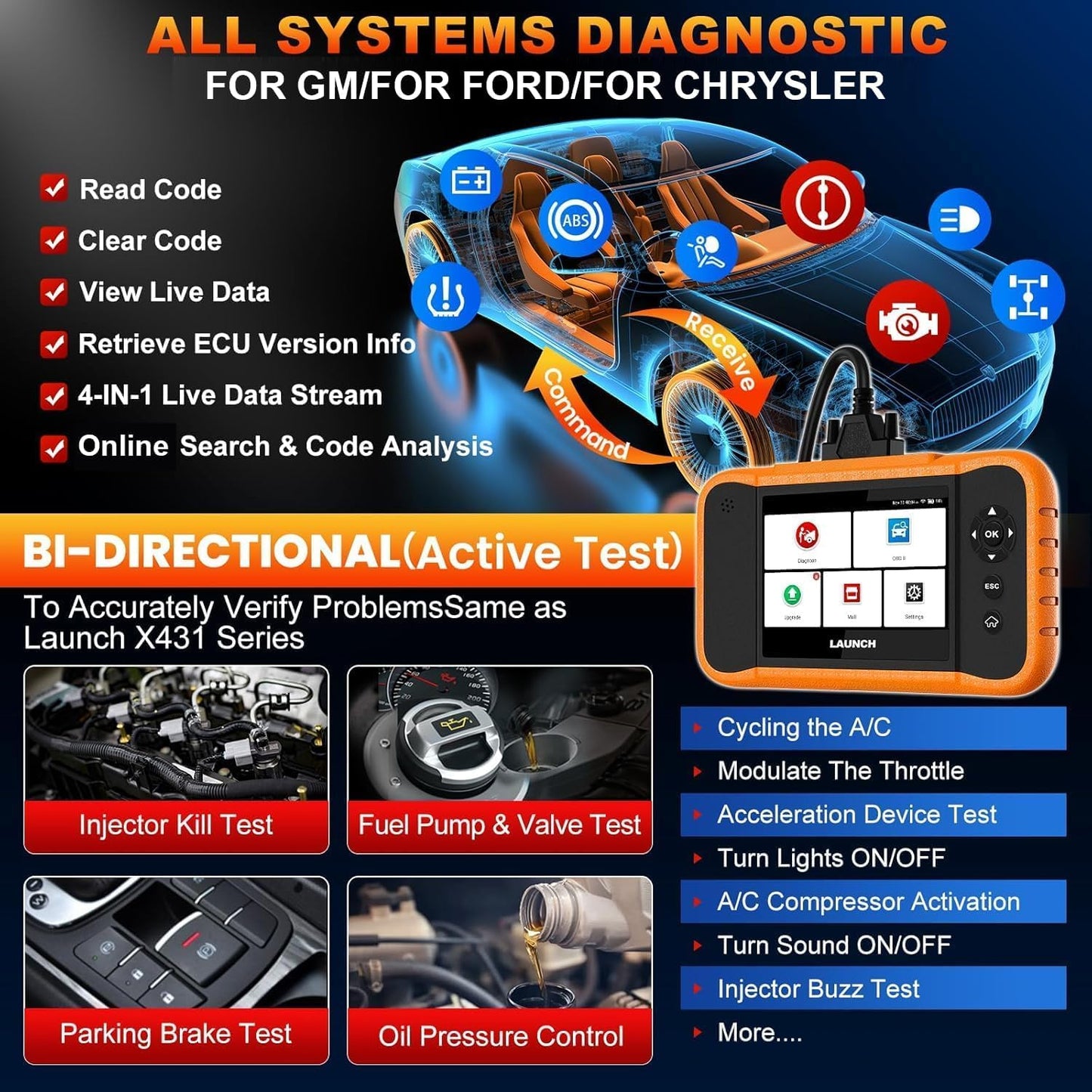 Launch X431 Creader Elite 2.0 OBD2 Scanner for Ford GM Chrysler