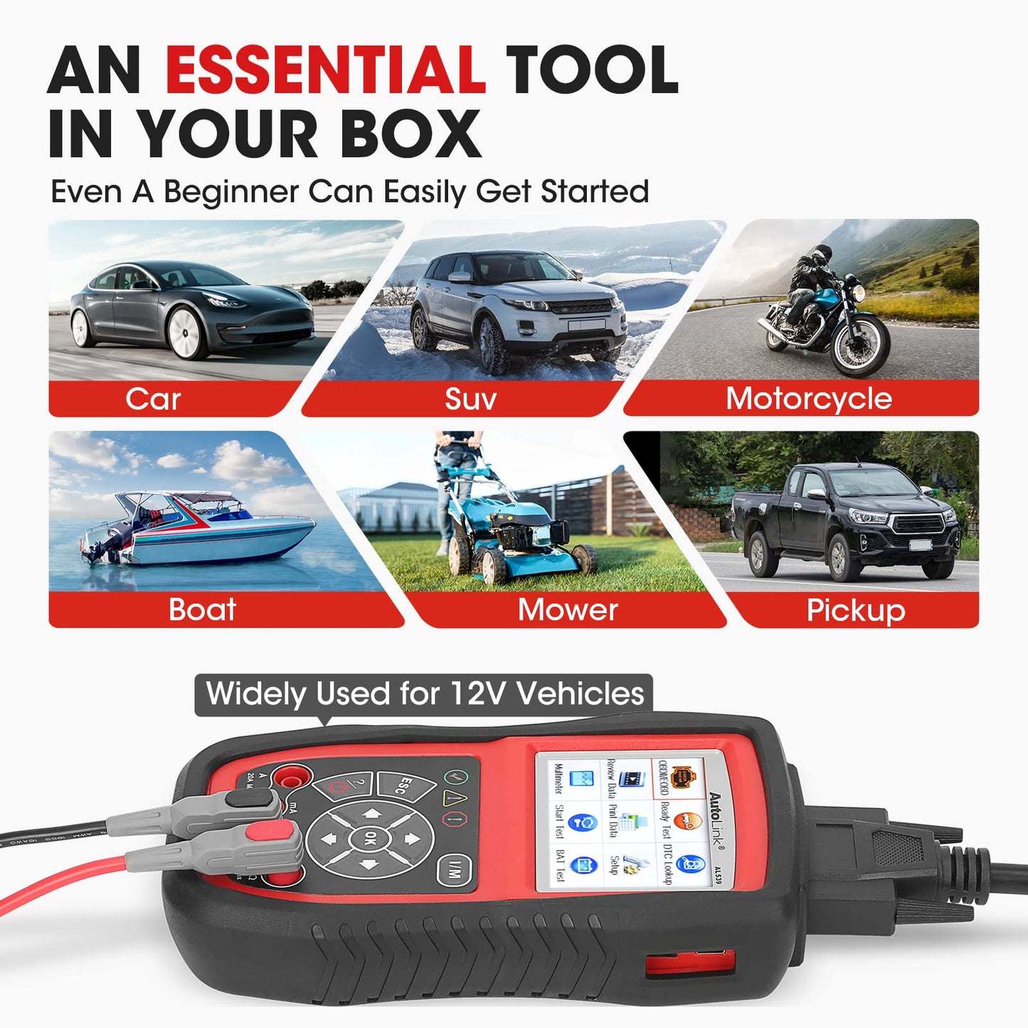 Autel AL539B OBD2 Scanner & Battery Tester 3-in-1 Tool