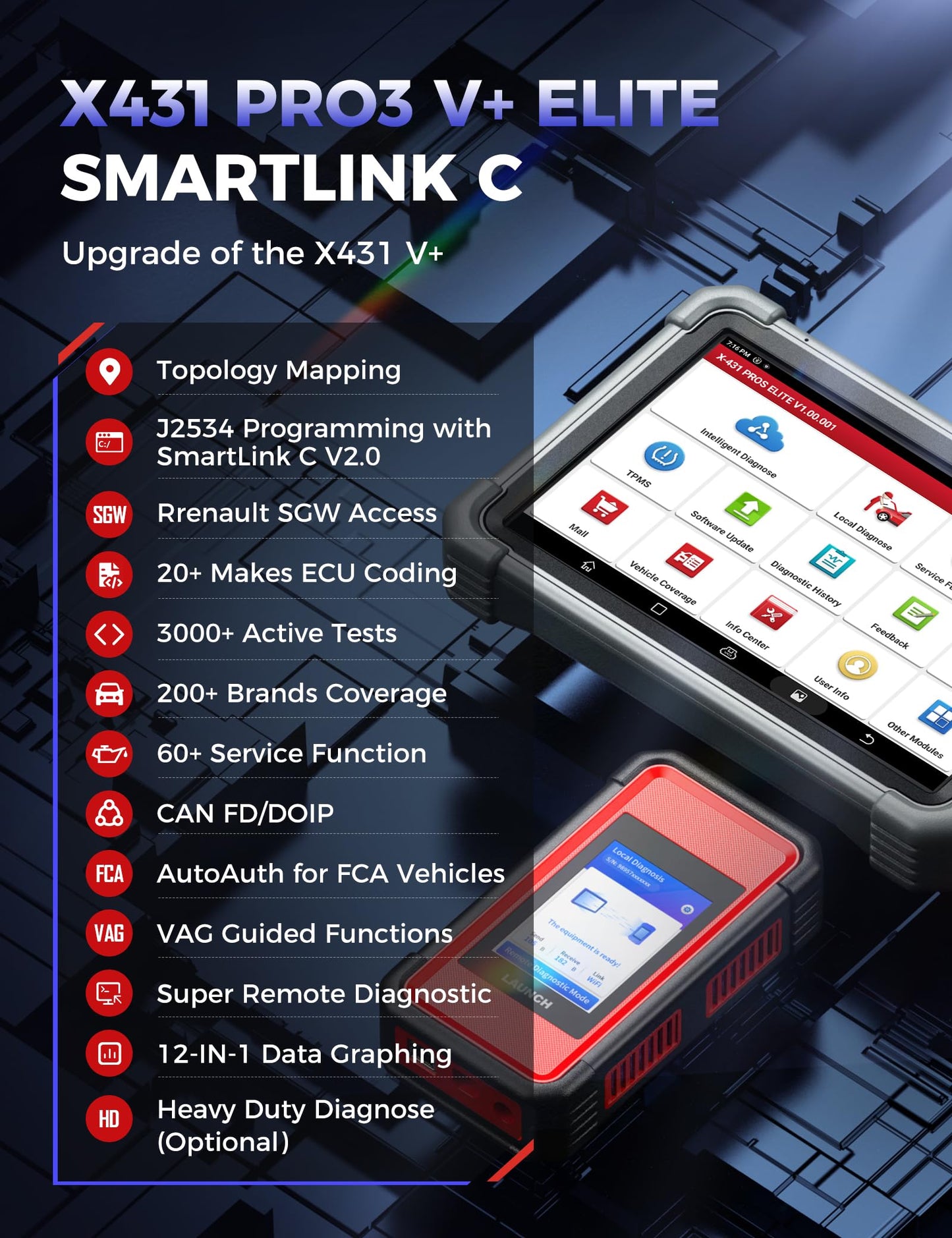 Launch X431 PRO3 V+ Elite 2025 OBD2 Scanner J2534